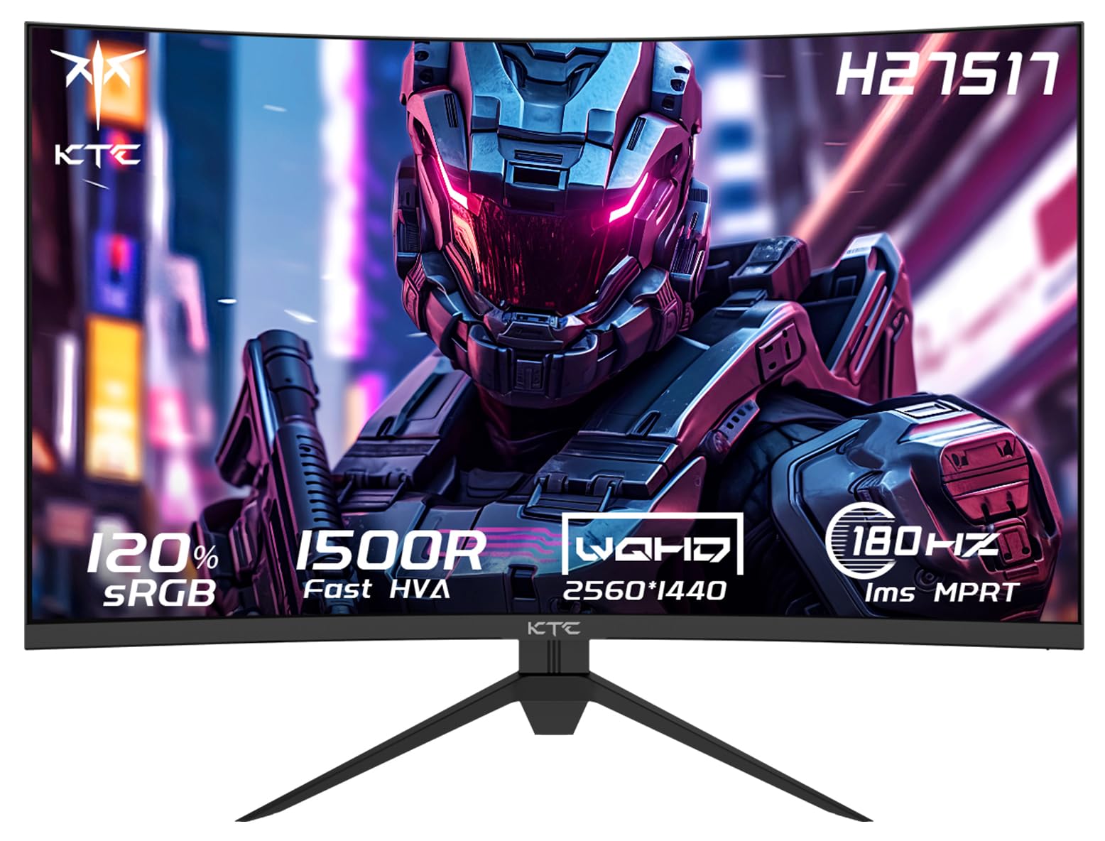 KTC Curvo 27-Inch Gaming Monitor - 180Hz, 2K QHD 2560x1440, 1ms VA 1500R Curved Screen, FreeSync & G-Sync Compatible, HDR, Eye Care, VESA Mount, DP 1.4, HDMI 2.0 - Perfect for Esports, FPS Gaming & Home Office Setup