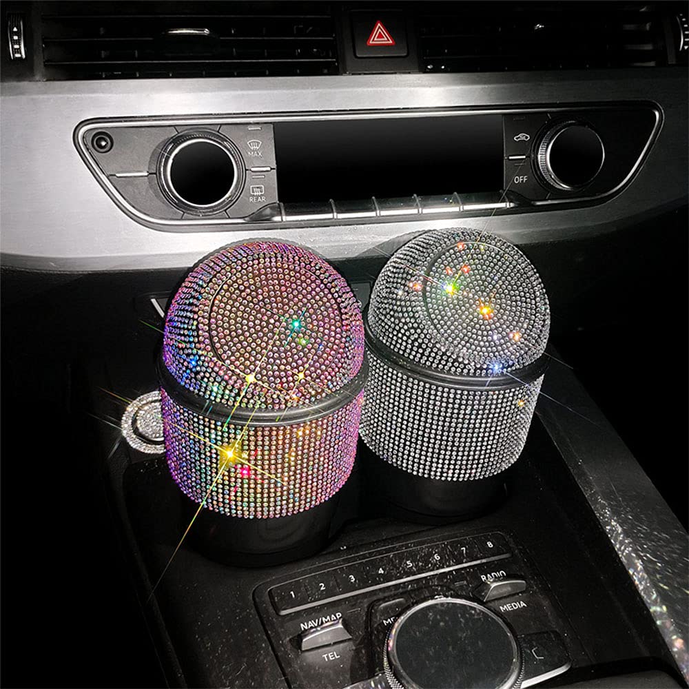 Bling Rhinestone Car Garbage Can with Lid - Mini Trash Bin for Car, Home, Office, Kitchen, Bedroom - Red - Perfect for Road Trips, Daily Commute, and Organized Spaces