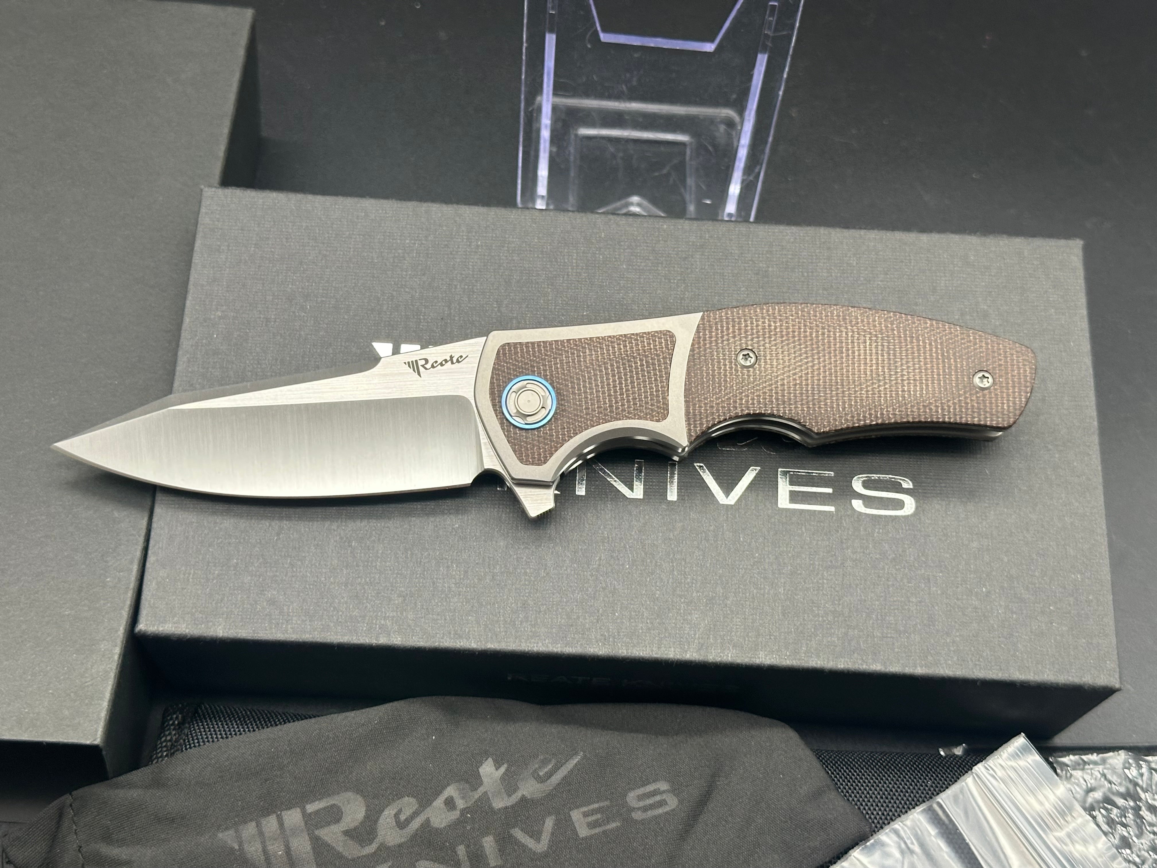 Reate Kirby Mini Crossroads Folding Knife - M390 Steel Blade, Titanium & Green Micarta Handle - EDC Pocket Knife for Camping, Hiking, and Outdoor Survival