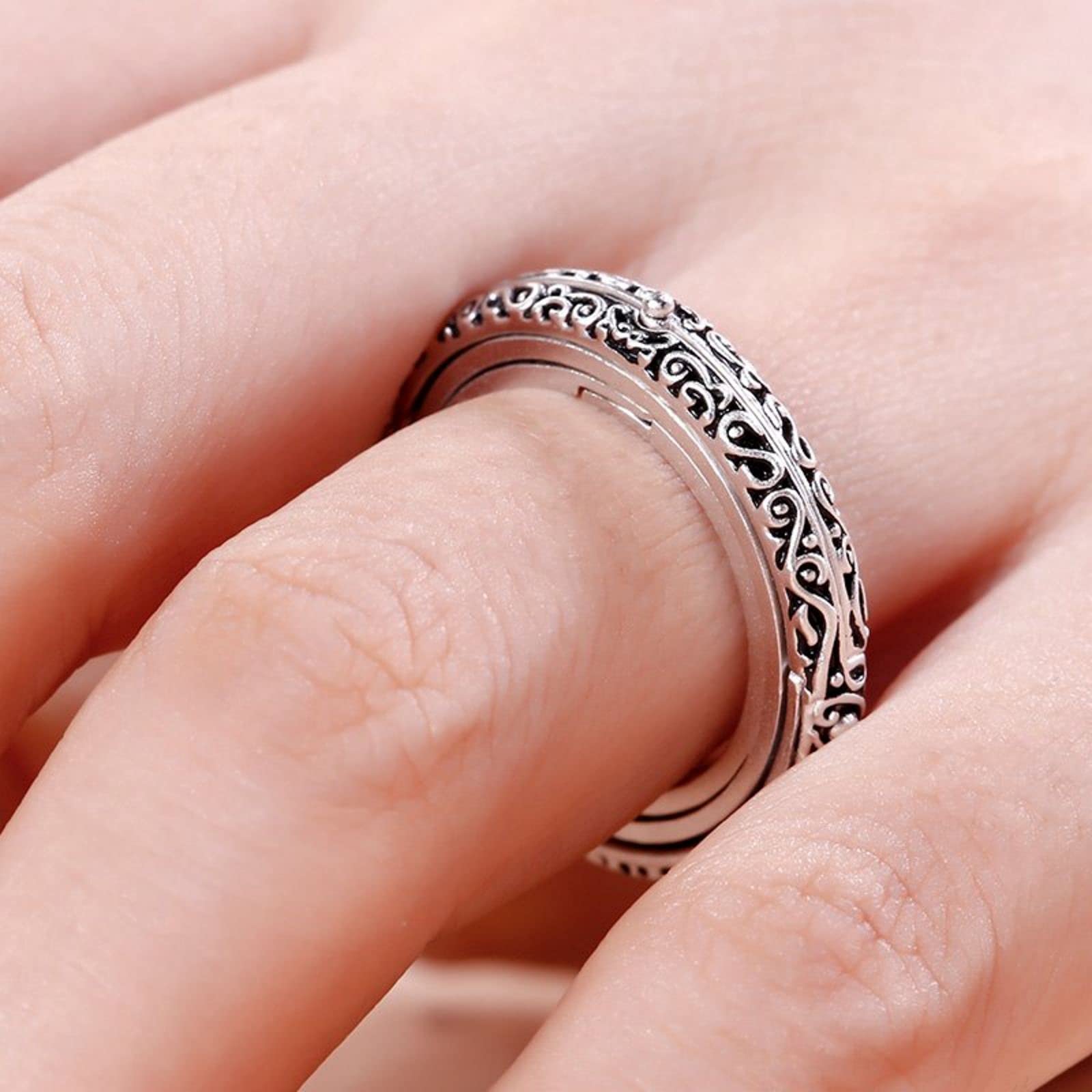 Jeulia Open Astronomical Sphere Ball Ring for Men & Women - 925 Sterling Silver Foldable Comic Finger Ring with Free Chain - Couple Lover Jewelry Gift for Anniversary, Valentine's Day & Romantic Occasions