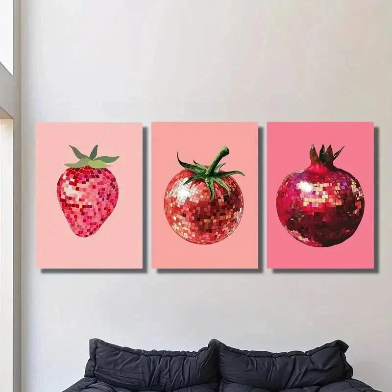 3-Piece Strawberry, Tomato, Pomegranate Wall Art Set - 50x70cm Framed Canvas Prints | High Quality Australian Made Home Decor | Perfect for Kitchen, Dining Room & Farmhouse Decor