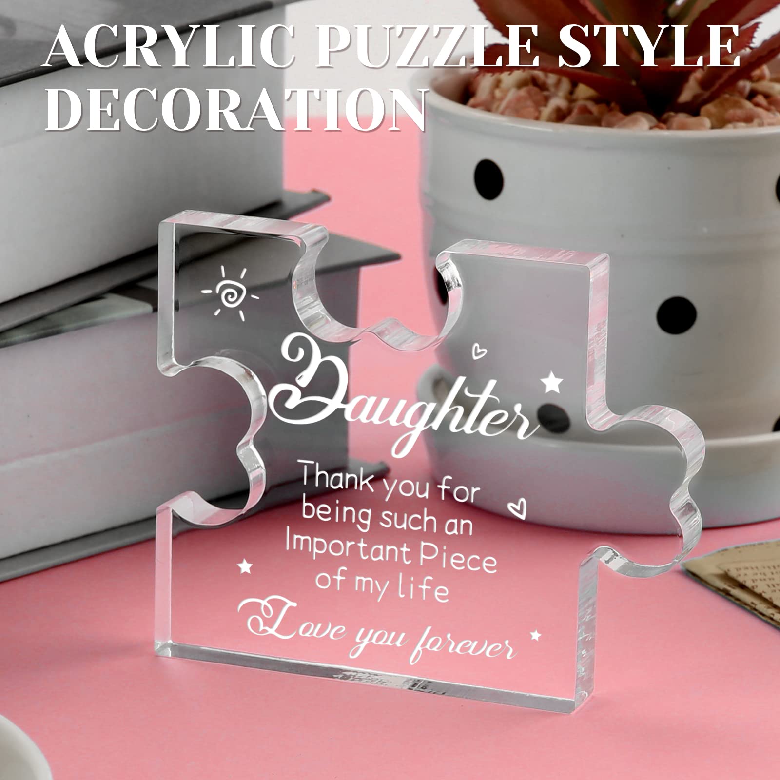 Personalized Acrylic Puzzle Plaque for Daughter - Heartfelt Gift from Mom & Dad - Mother's Day, Birthday, Graduation, Anniversary, Wedding Gift - 3.35 x 2.76 Inch Inspirational Desk Decor - Perfect for Bedroom, Office, or Study Room Decorations