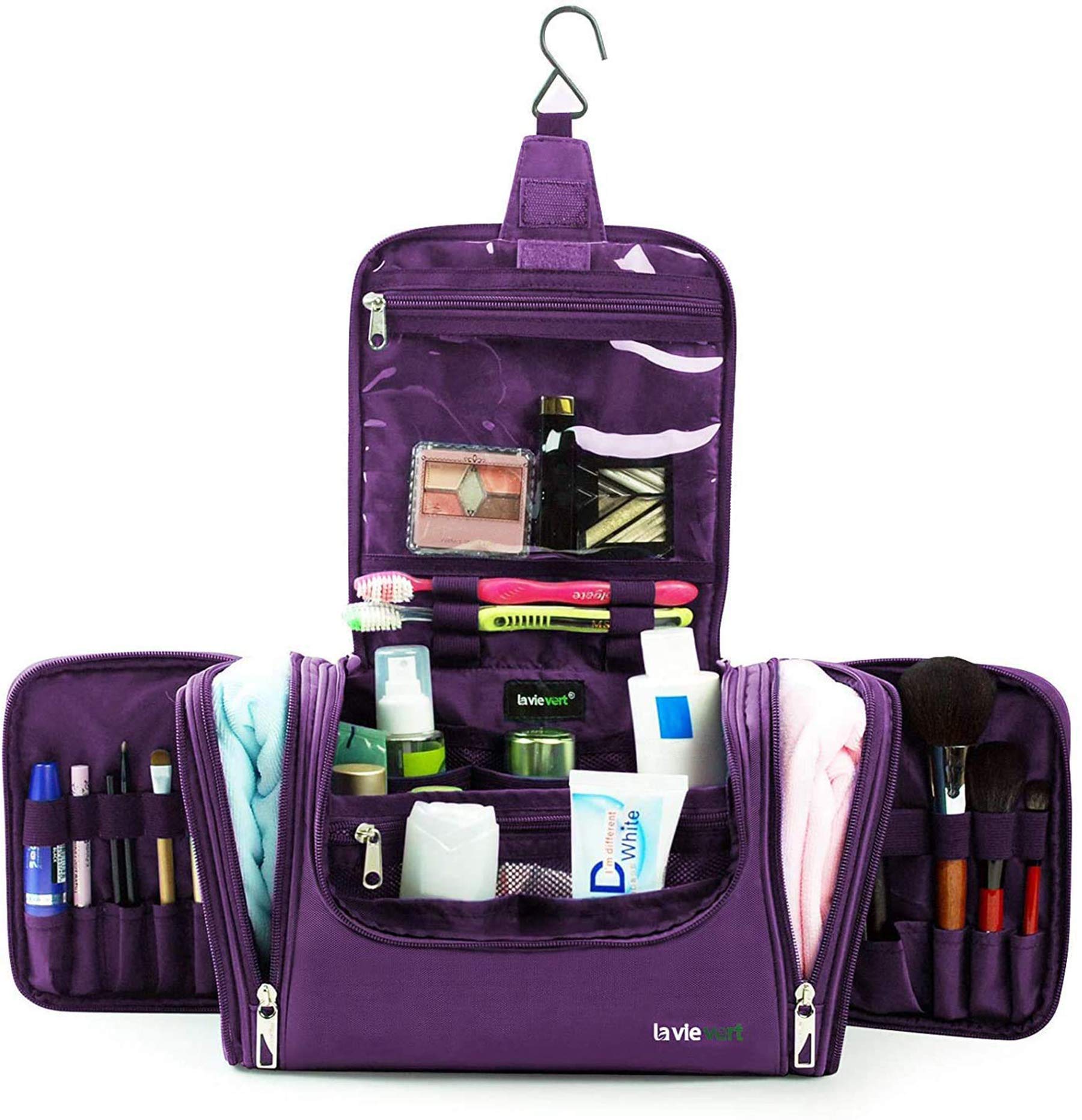 LAVIEVERT Hanging Toiletry Bag for Travel - Waterproof Makeup Organizer & Cosmetic Storage Pouch, Portable Bathroom Essentials Bag for Business Trips, Vacation, Gym, Camping - Purple