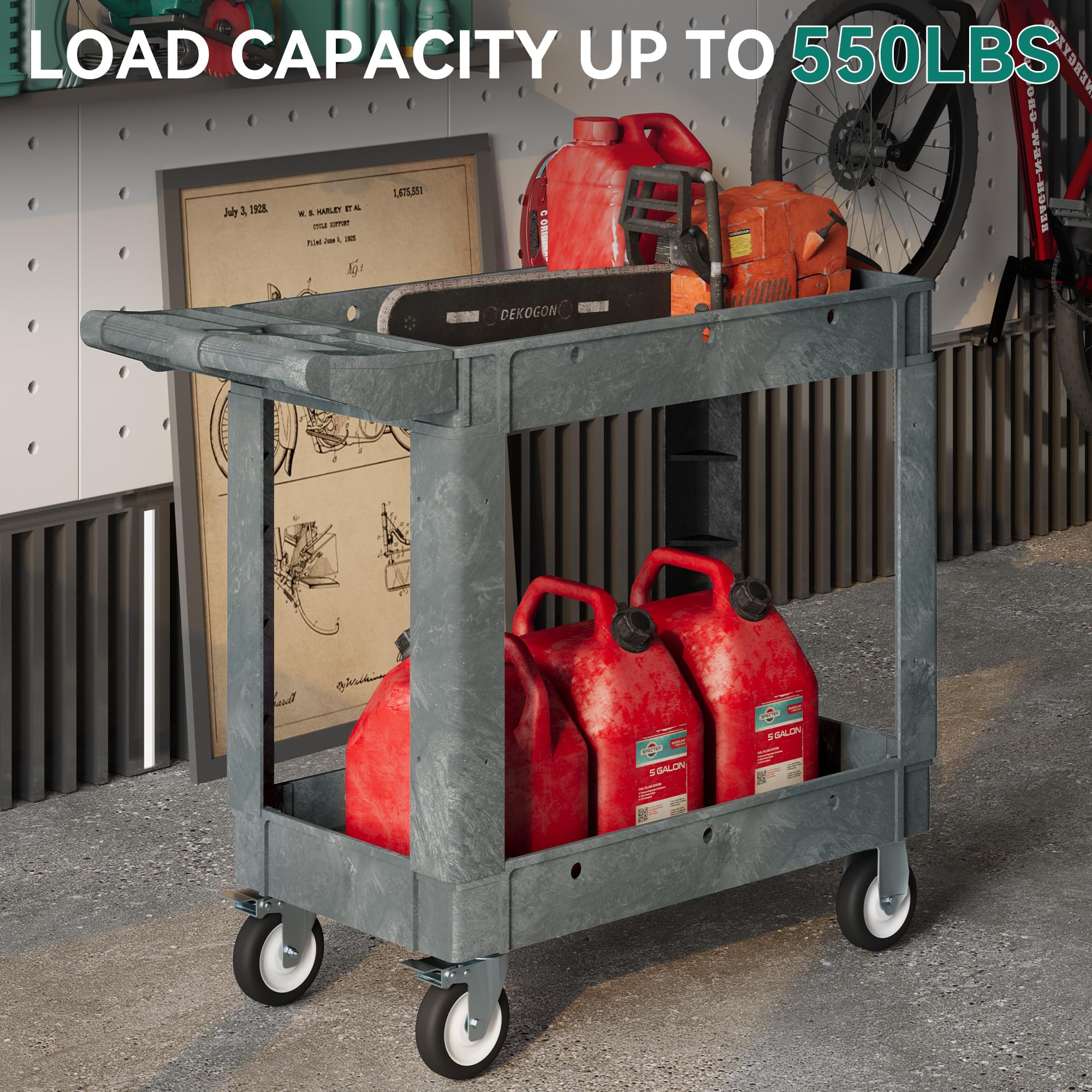 YITAHOME Heavy Duty Utility Cart with Wheels - 550 lbs Capacity Rolling Service Cart, 40 x 17 Inch 2-Shelf Mobile Work Cart for Warehouse, Garage, School & Office Organization - Perfect for Cleaning Supplies, Tools & Equipment Storage (Gray)