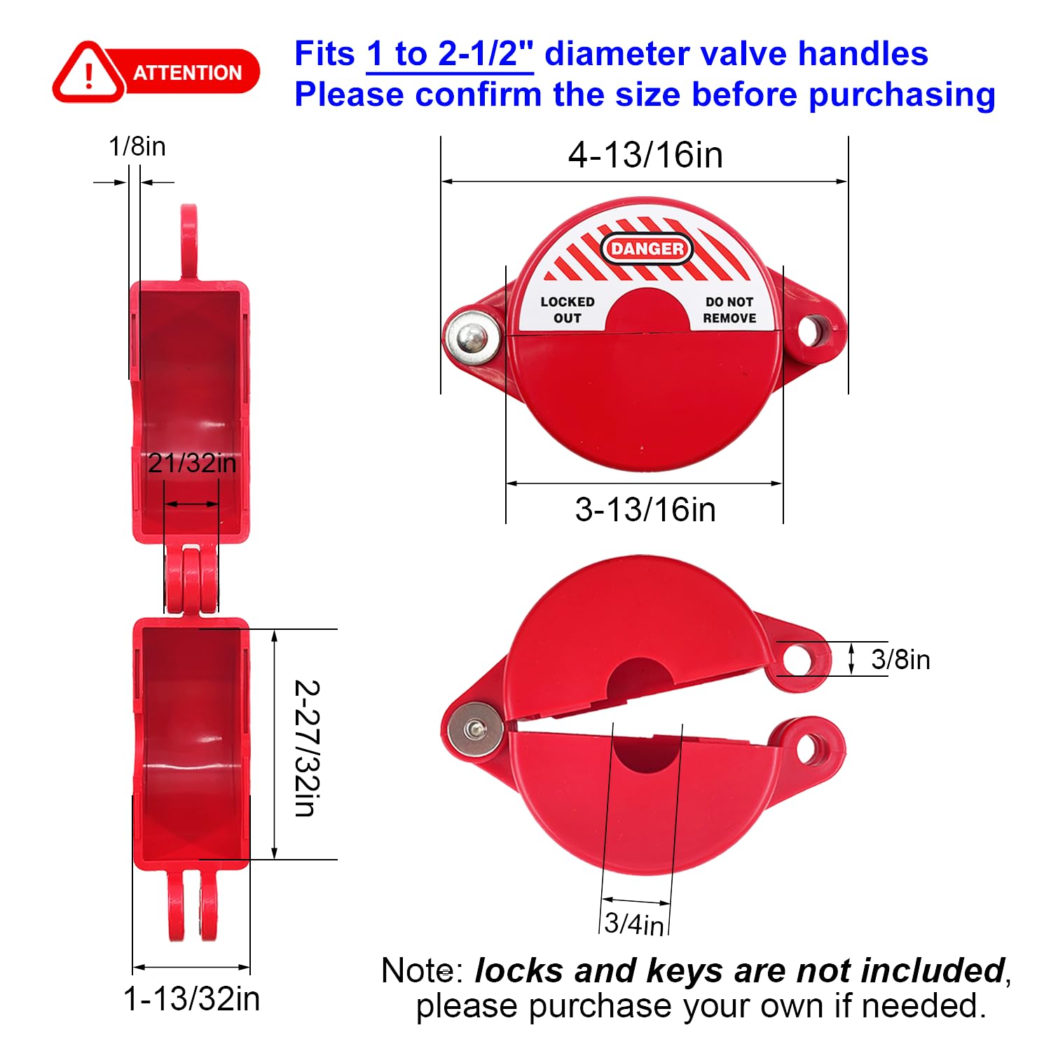 **Heavy Duty Gate Valve Lockout Kit with Safety Padlock - 1 Set for Outdoor Faucet, Water Spigot & Propane Tank - Fits 1