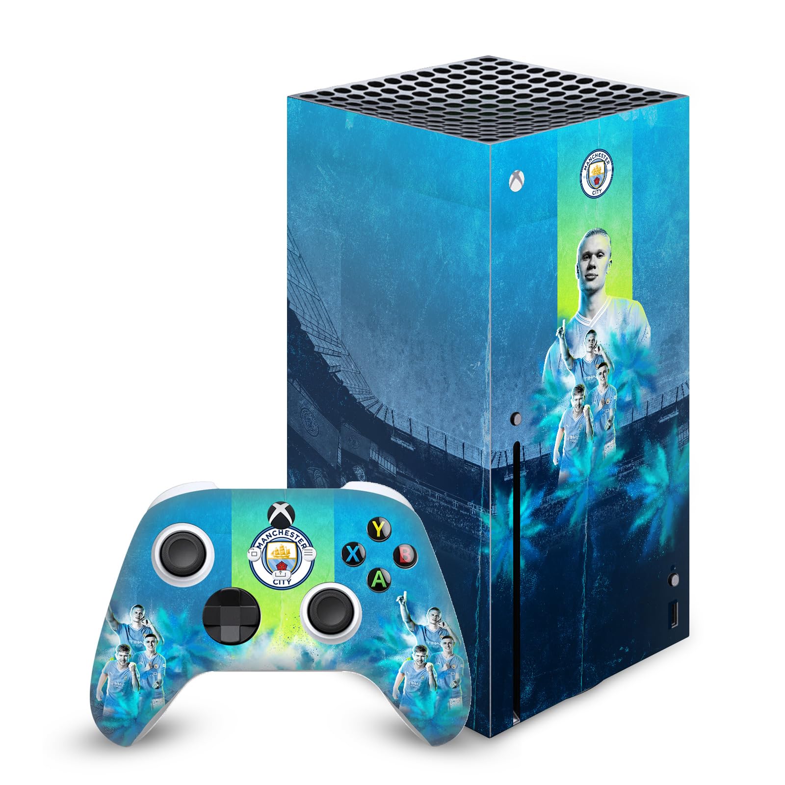 Official Manchester City FC Erling Haaland 2023/24 Kit Vinyl Sticker Decal - Compatible with Xbox Series X Console & Controller - Gaming Skin for Xbox Accessories - Perfect for Gamers and Soccer Fans