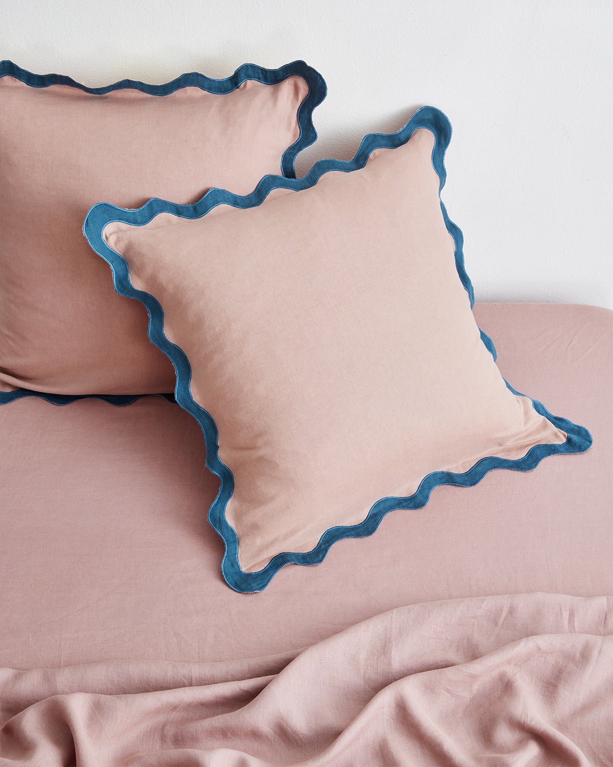Lavender & Petrol 100% French Flax Linen Scalloped European Pillowcase Set of 2 - Luxury Bedding for Master Bedroom, Guest Room & Boho Home Decor