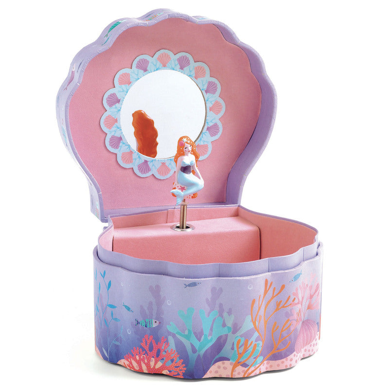Djeco Enchanted Mermaid Music Box - Handcrafted Wooden Musical Jewelry Box with Dancing Ballerina - Perfect Gift for Girls, Birthday Present & Room Decor