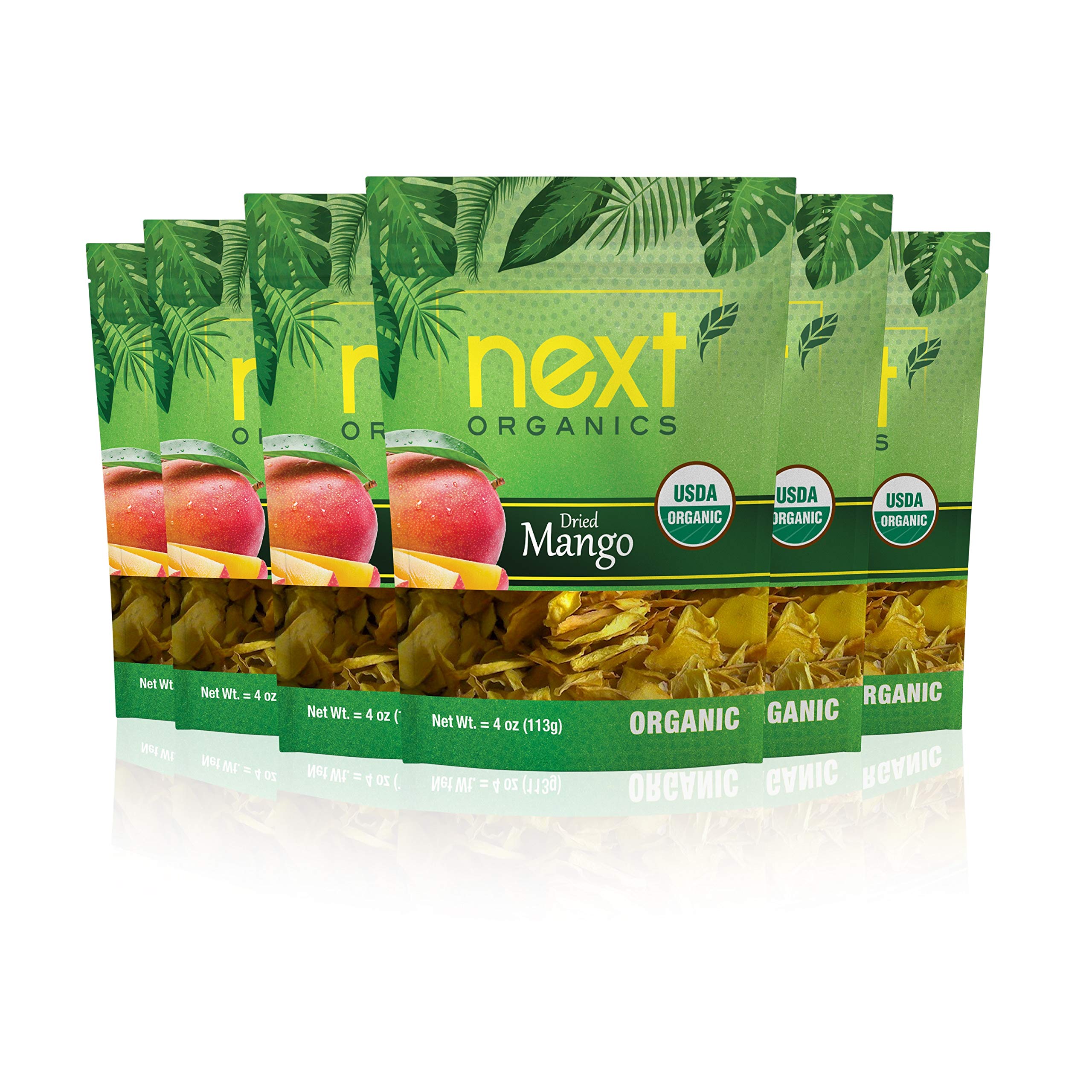 Organic Dried Mango Slices - Non-GMO, No Sugar Added, Vegan Snack - 4oz Resealable Bags (Pack of 6) - Perfect for Healthy Snacking, Lunch Boxes & Trail Mixes