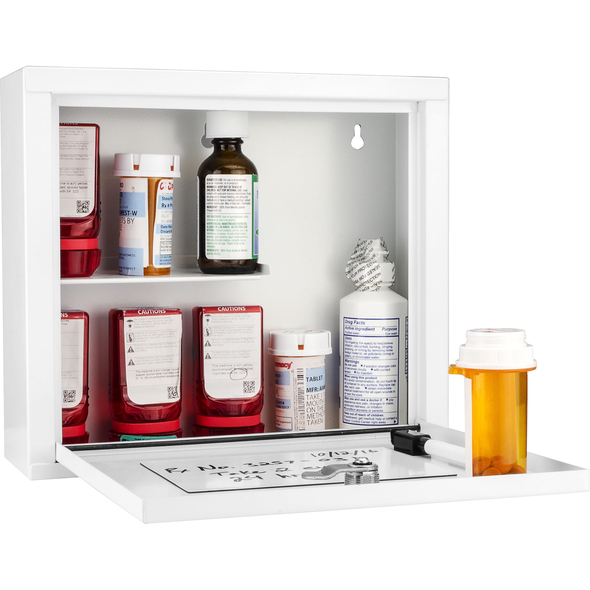 Barska CB12820 White Wall Mount Medical Security Cabinet with Key Lock, Magnetic Erase Pad, Shelf & Stickers - 10.63