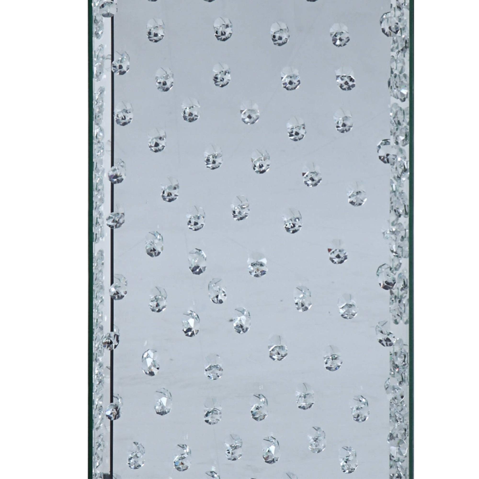 Benjara Wood and Mirror End Table with Faux Crystal Inlays - Clear Glass Accent Table for Living Room, Bedroom & Entryway Decor