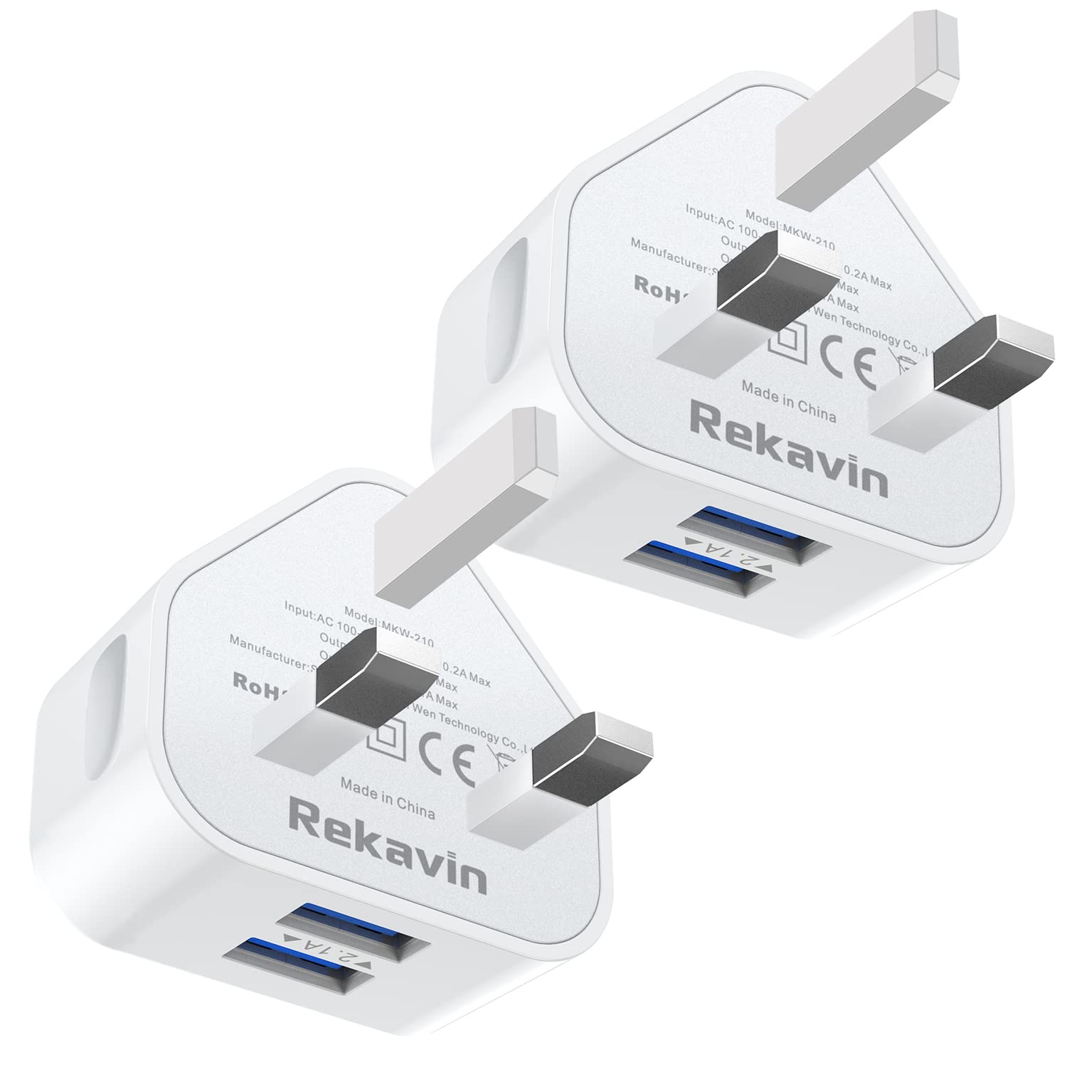 2-Pack Dual USB Wall Charger UK Plug - 5V 2.1A Fast Charging Adapter with Smart IC for iPhone 15/14/13/12/11/XS/XR/X/8/7/6, iPad Pro 2018, Samsung Galaxy & Other Smartphones - Perfect for Home, Office & Travel Charging