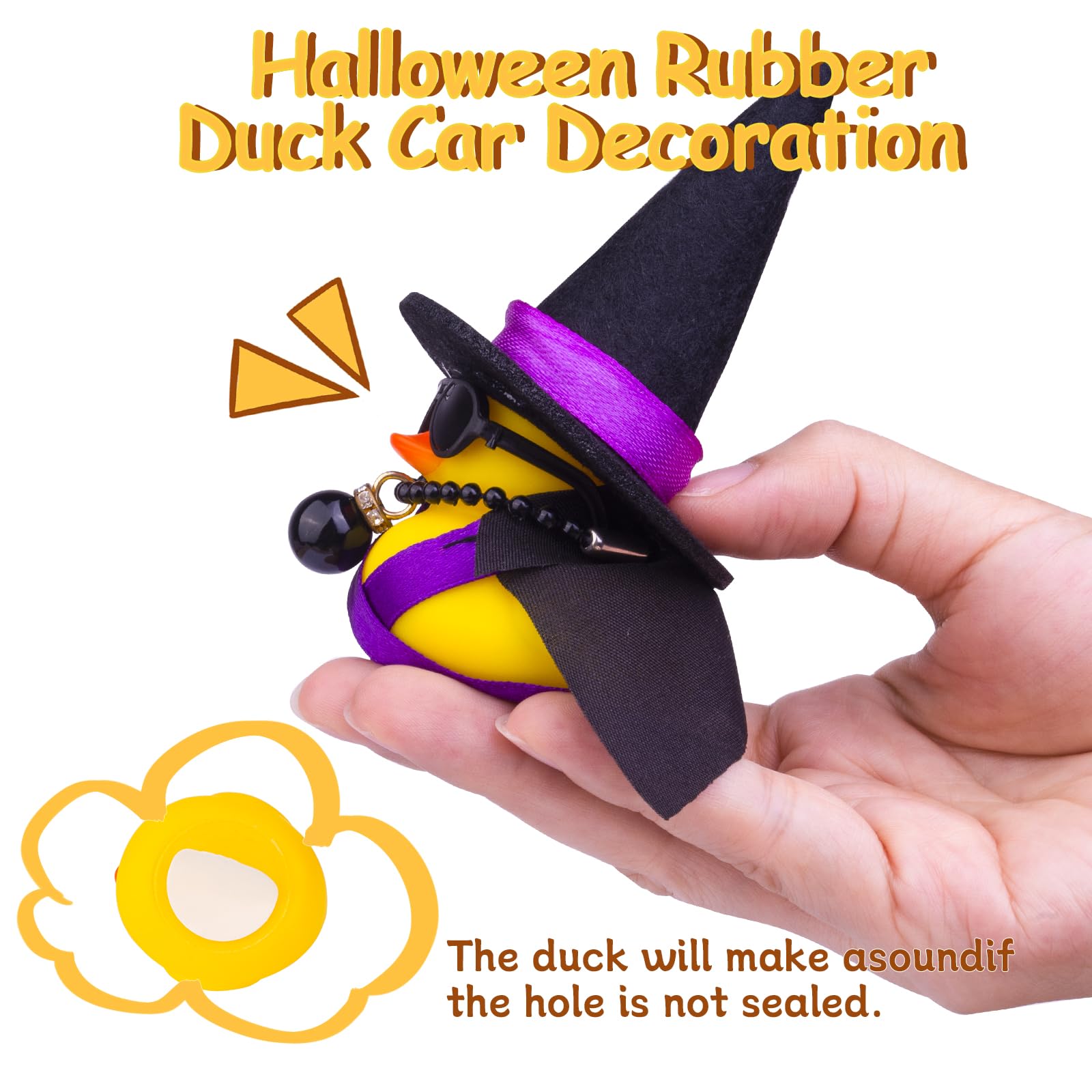 Witch Duck Car Dashboard Decorations - Cute Duck Car Ornaments with Witch Hat, Broom & Sunglasses - Fun Car Accessories for Halloween & Everyday Decor