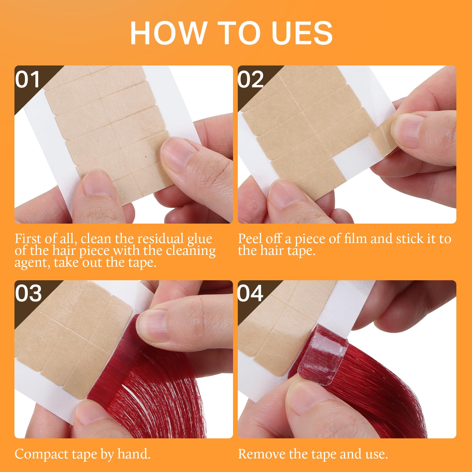 DOORES Hair Extension Tape Tabs - 72pcs Double Sided Invisible Adhesive Strips for Seamless Hair Extensions | No Residue, Transparent, 4 x 0.8 cm (1.57 x 0.31 inch) | Perfect for Daily Wear, Special Occasions & Salon Use