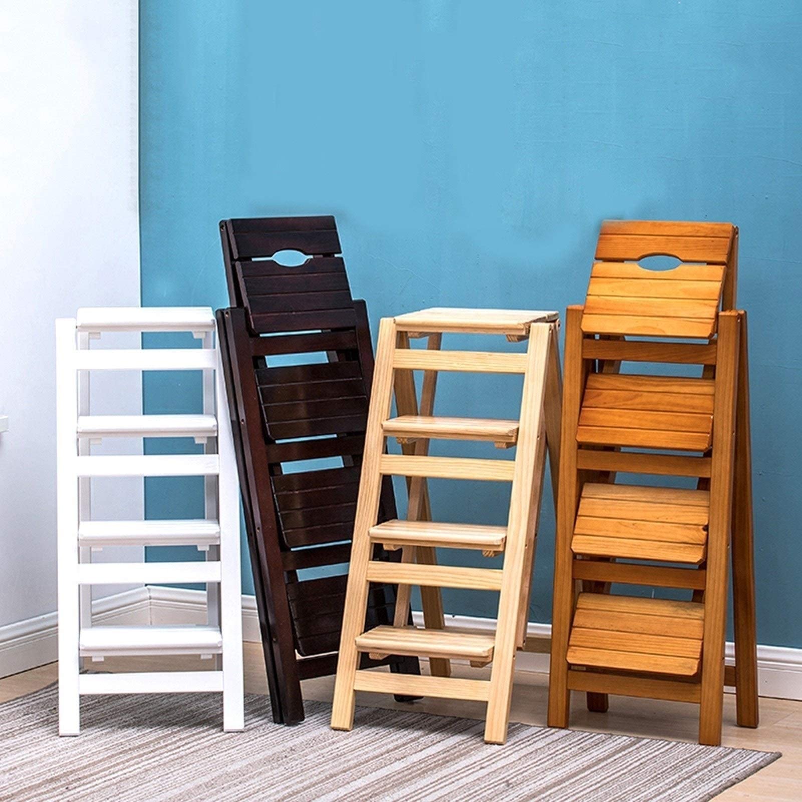 4-Step Folding Wooden Step Stool - Portable Non-Slip Ladder for Kitchen, Library & Home Use - 2 Person Weight Capacity - Space Saving Design