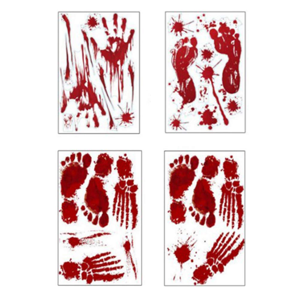 Balacoo 4-Piece Halloween Horror Bloody Handprint & Footprint Sticker Set - Scary Wall Decals for Home Decor, Party Supplies, Haunted House Props - Perfect for Halloween Parties, Spooky Room Decor, and Themed Events
