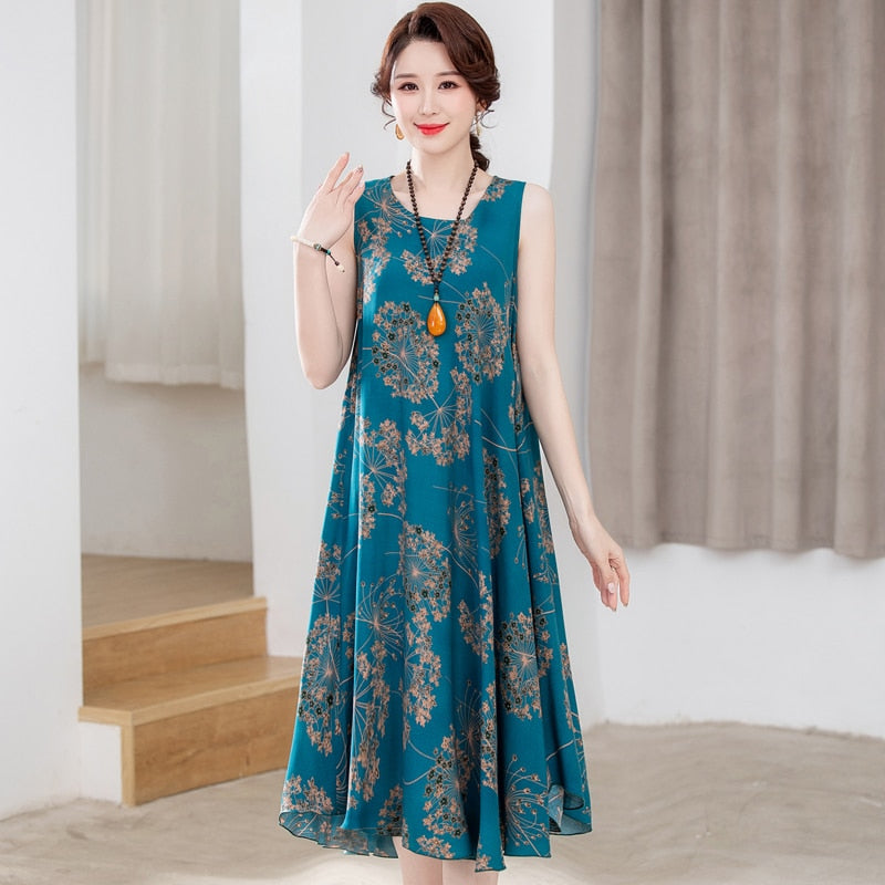 Vintage Floral Print Sleeveless Dress for Women - Summer Casual, Beach Party, and Date Night Outfit