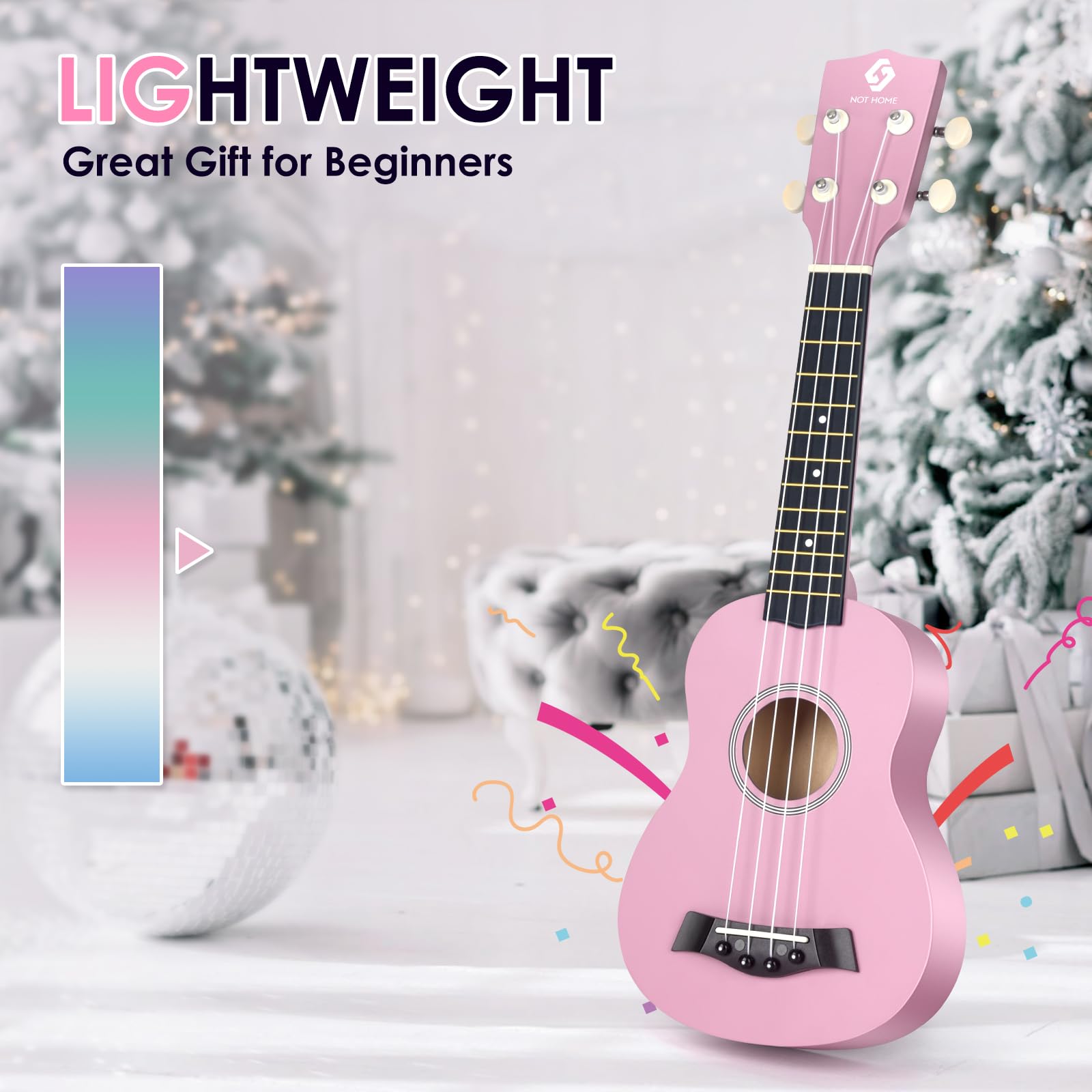 Soprano Ukulele for Beginners - 21 Inch Basswood Hawaiian Ukulele with 4 Strings, Perfect for Kids & Adults Learning Music - Pink | Great for Home Practice, Beach Performances & Music Classes