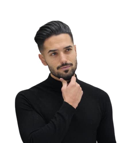 Yanahair Men's Toupee Replacement System - 100% European Real Human Hair, 0.04mm Soft Thin Skin PU V-loop Hairpiece (#1 Jet Black, 8x10