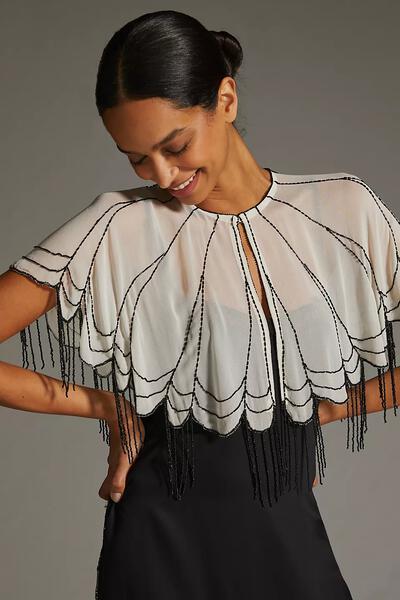 Elegant Scallop Embellished Capelet Shawl - Women's Fashion Lace Shoulder Wrap for Weddings, Parties & Evening Events