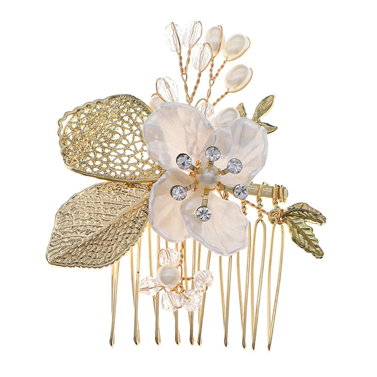 FRCOLOR Pearl Tiara Wedding Hair Comb - Crystal Rhinestone Bridal Headpiece for Bride & Bridesmaids, Elegant Flower Side Hair Clips for Wedding, Prom, Party & Special Occasions