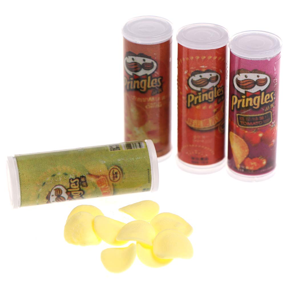 4Pcs Miniature Dollhouse Food - Realistic Potato Chips & Bottles for Doll Kitchens | Perfect for Dollhouse Scenes, Miniature Displays & DIY Crafts