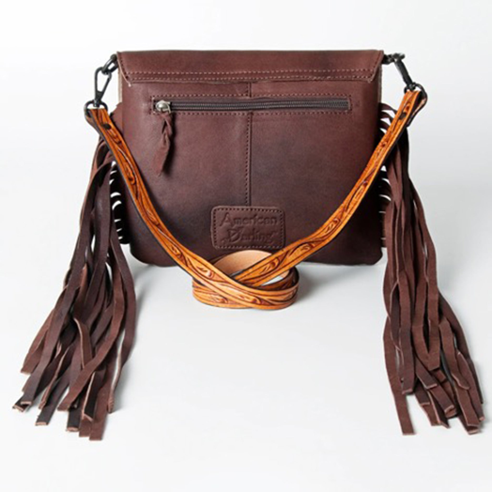 American Darling Genuine Leather Fringe Tooled Crossbody Purse for Women - Boho Chic Handbag for Casual Outings, Music Festivals & Date Nights