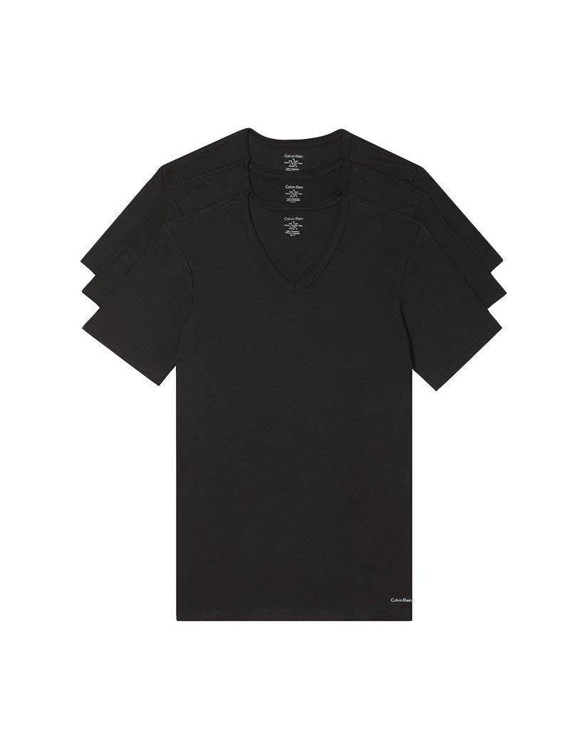 Calvin Klein Men's Cotton Classics 3-Pack Slim Fit V-Neck Undershirts - Black, Small | Breathable Comfort for Everyday Wear & Layering