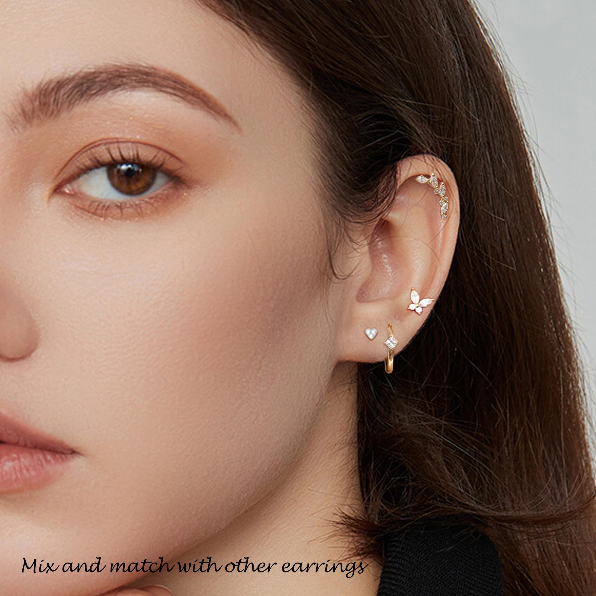 Hypoallergenic 14K Gold Plated Cartilage Stud Earrings for Women - Trendy Dainty Earring Stack Set with Small Huggie Hoops | Perfect for Multiple Piercing Styles & Everyday Wear
