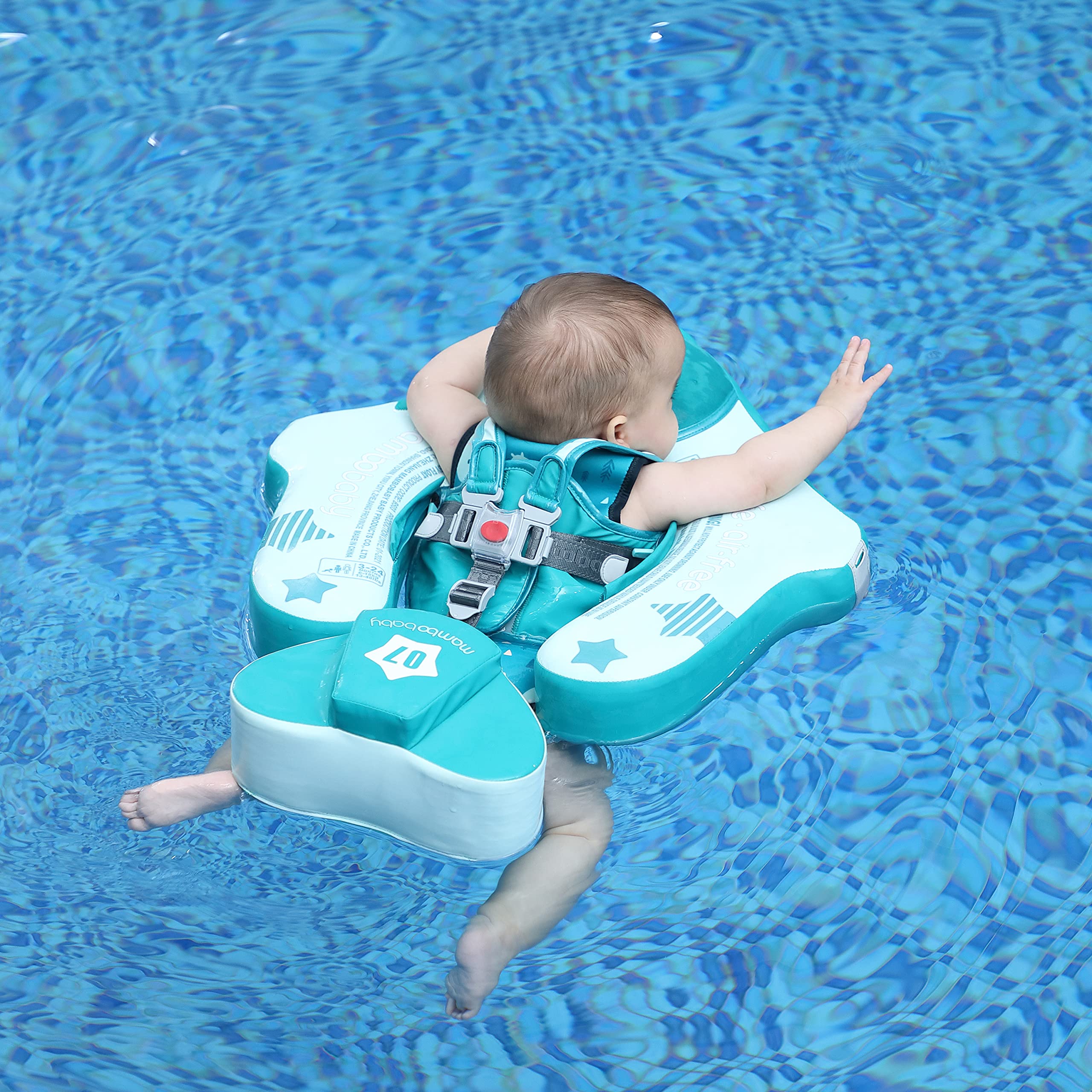 **Mambobaby Upgraded Baby Float with Canopy & Adjustable Safety Strap – Non-Inflatable Infant Swim Trainer Waist Ring for Pool, Beach & Water Play (Green Airplane Design)**