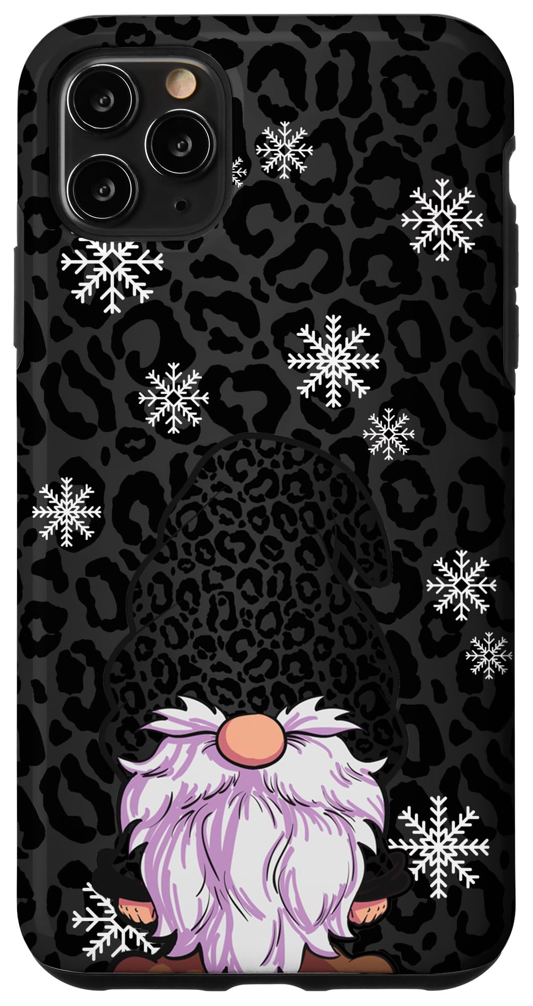 iPhone 11 Pro Max Case - Snowflake Gnome & Black Leopard Cheetah Design - Durable Protective Cover for Christmas Gifts & Winter Holidays | Perfect for Travel, Work & Daily Use