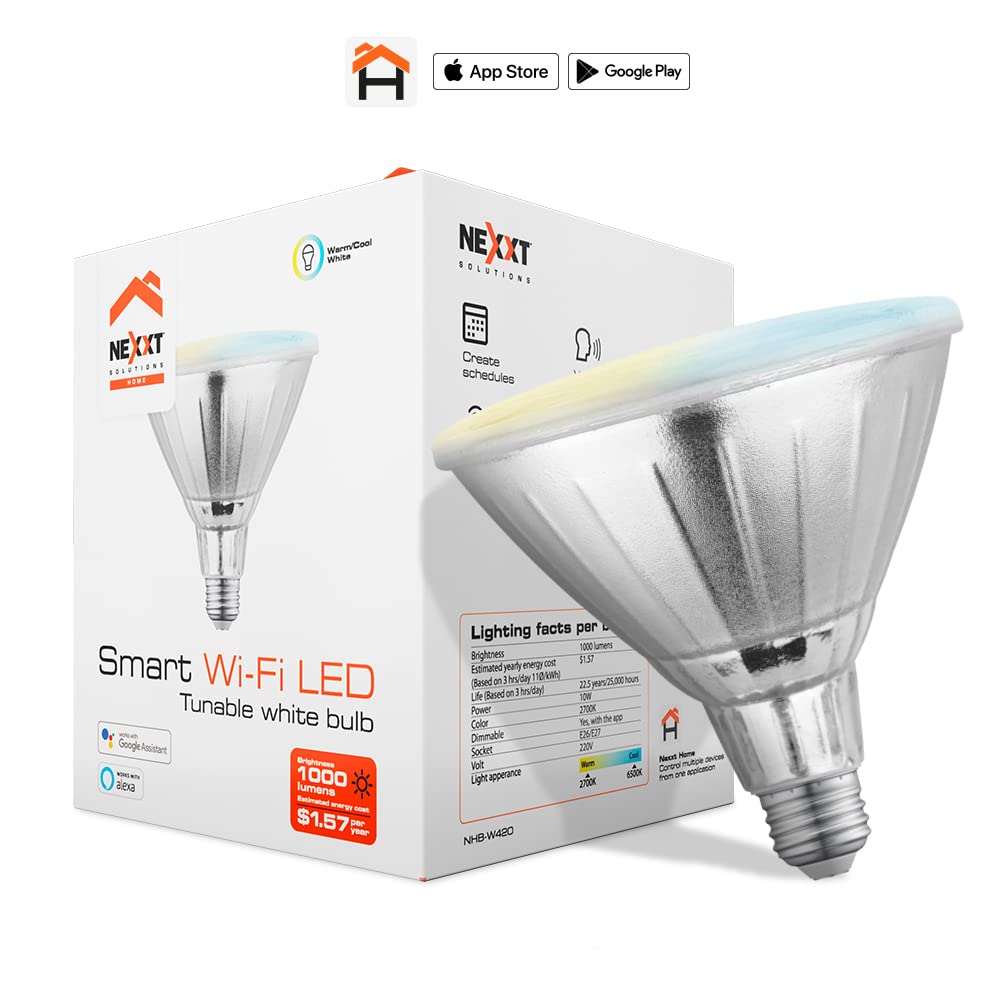 NEXXT PAR38/E26 10W Smart WiFi LED Bulb - 80W Equivalent, Dimmable & Tunable White, Works with Alexa, Google Home, Siri, Echo (No Hub Required) - Perfect for Indoor/Outdoor Flood Lighting, Home Automation & Smart Lighting Control
