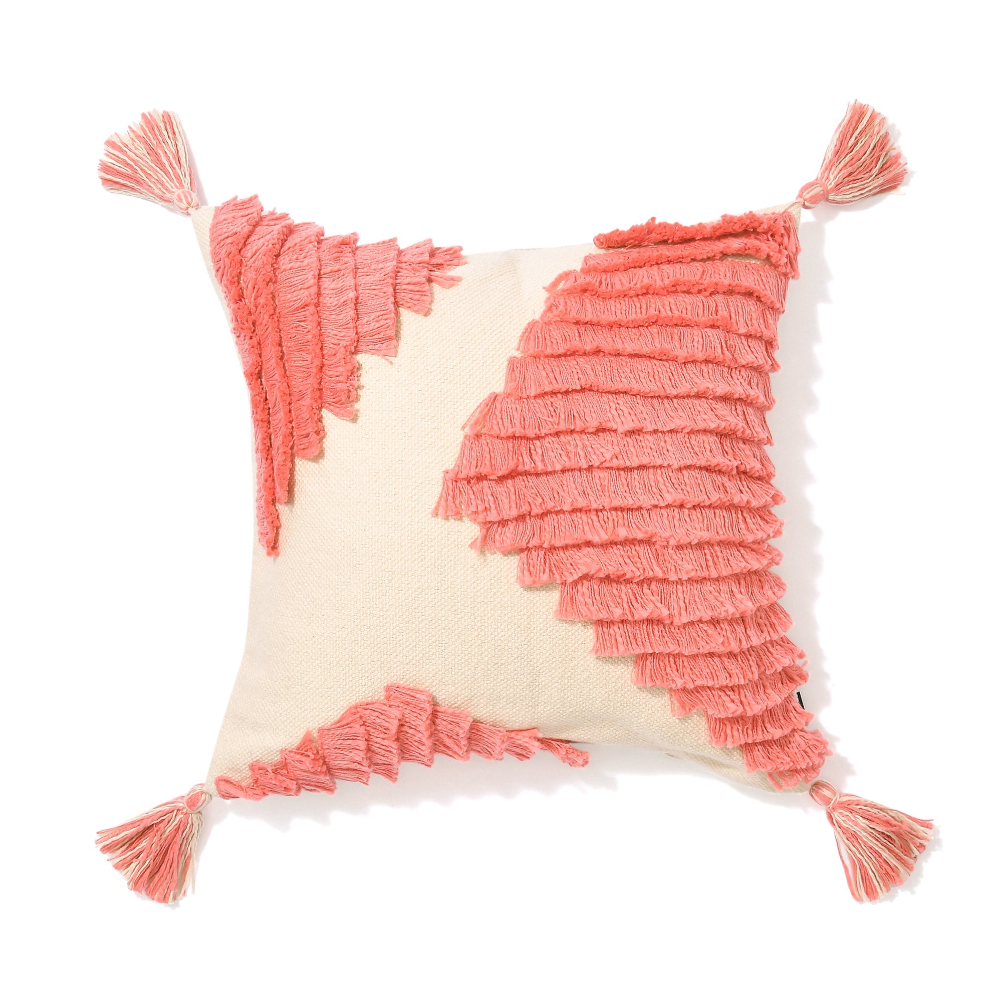 Geometric Tuft Cushion Cover 18x18 Inches Natural & Orange - Modern Boho Home Decor for Sofa, Bed, or Chair Accent Pillow