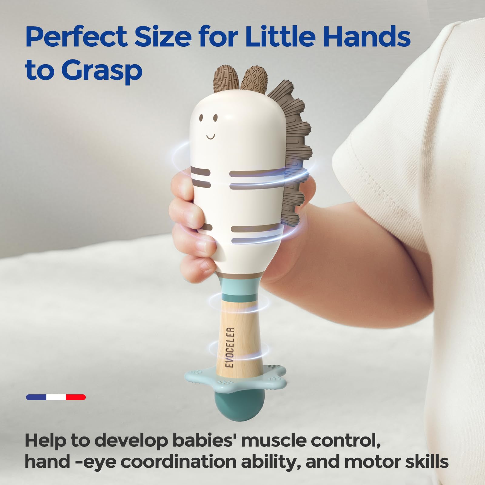 Evoceler Baby Dinosaur Rattles & Shaker Toys with Teether, Soft Silicone BPA-Free Sensory Toys for 0+ Months, Perfect Size for Grasping and Shaking, Ideal Gift for Baby Boys and Girls, Great for Playtime and Early Development