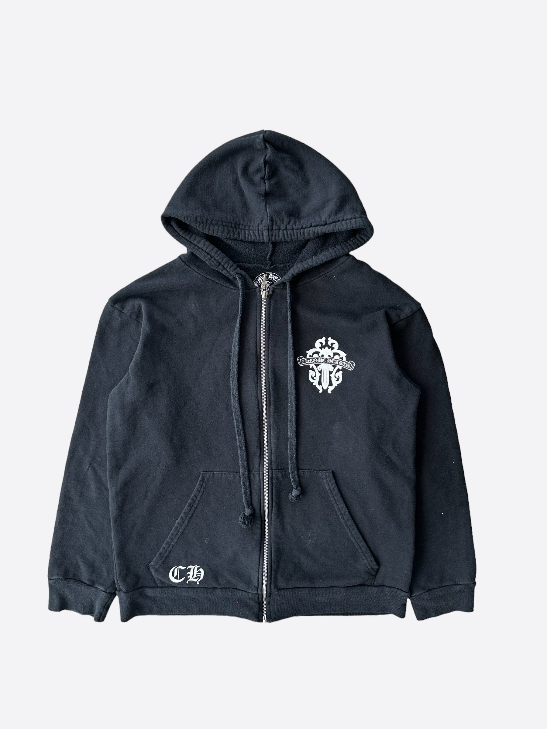 Chrome Hearts Black & White Dagger Zip Up Hoodie for Men & Women | Gothic Streetwear Fashion | Perfect for Casual Outfits & Night Out