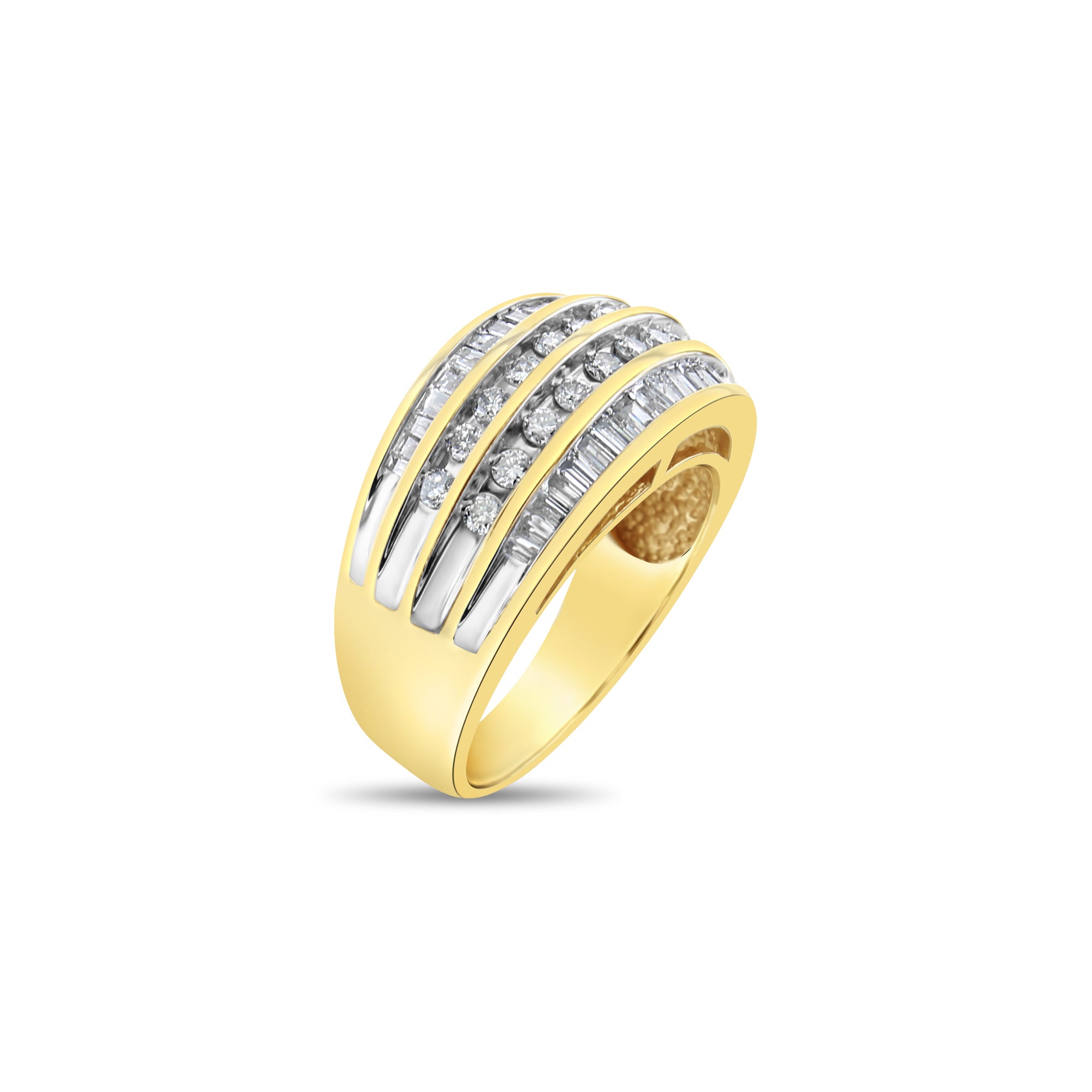 Vintage 14K Two-Tone Gold Four Row Diamond Wedding Band for Women - Perfect for Engagement, Anniversary, and Bridal Jewelry Gifts