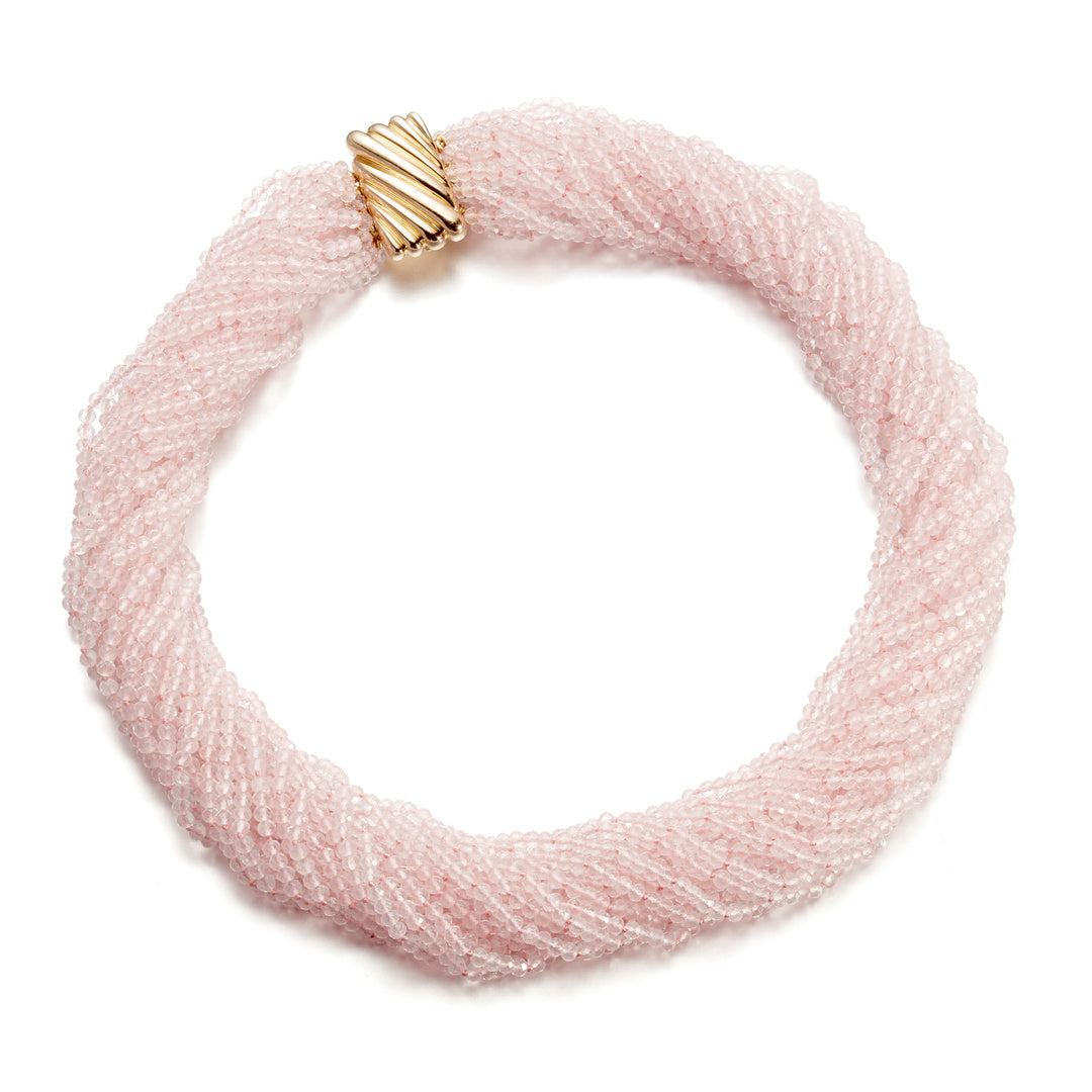 Rose Quartz 20 Strand Twist Necklace - Healing Crystal Jewelry for Women, Chakra Balancing & Stress Relief - Perfect for Meditation, Yoga & Spiritual Gifts