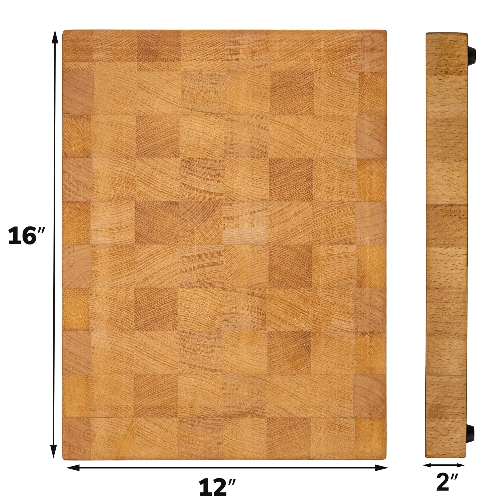 Premium 16x12 Inches Butcher Block Cutting Board - End Grain Beech Wood Chopping Board for Meat, Vegetables & Fruits - Extra Thick Large Kitchen Cutting Board - Perfect for Home Chefs & BBQ Enthusiasts