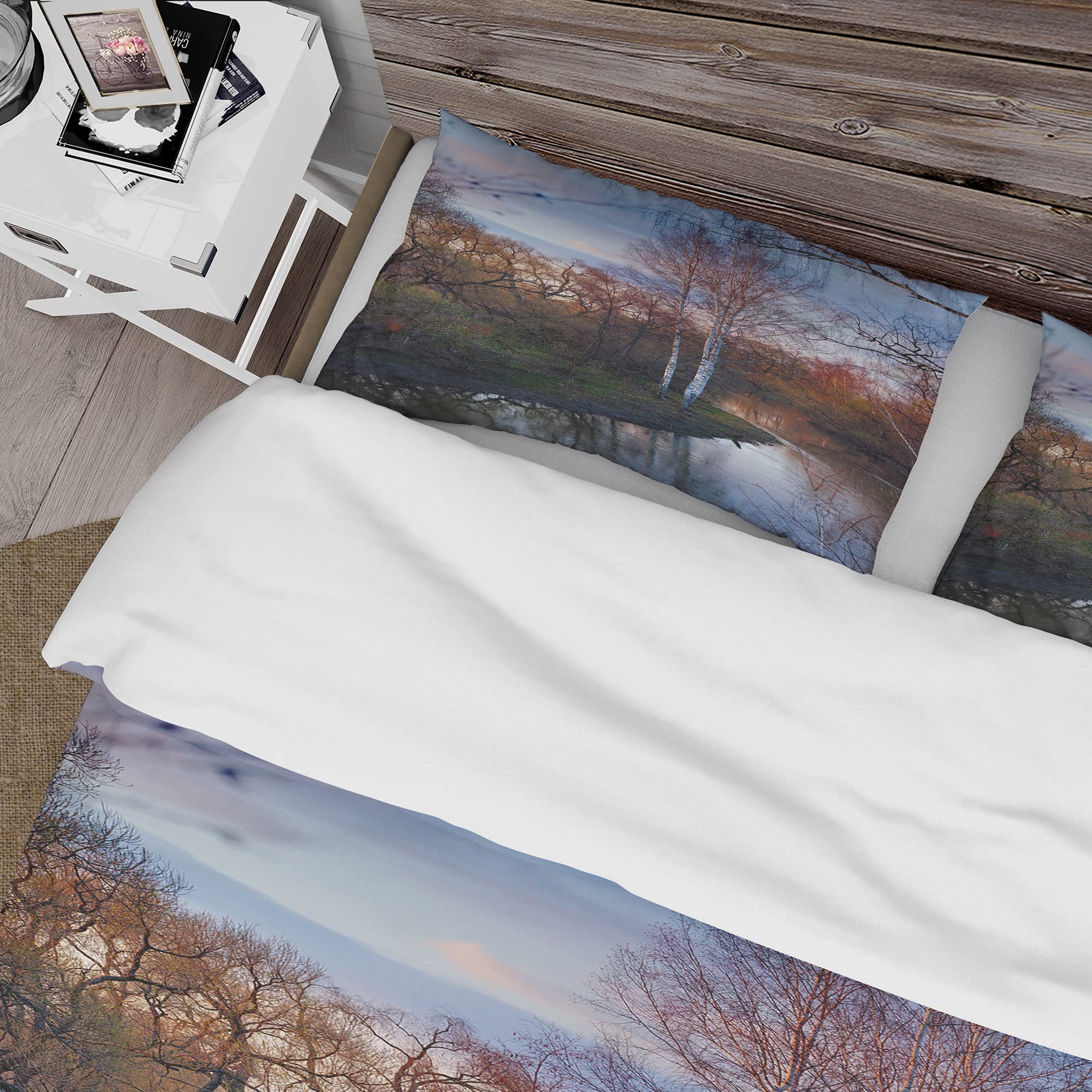 DesignQ Forest River Spring Traditional Duvet Cover Set - King Size Red Landscape Bedding 3-Piece Set | All-Season Comfort for Master Bedroom & Guest Room Decor