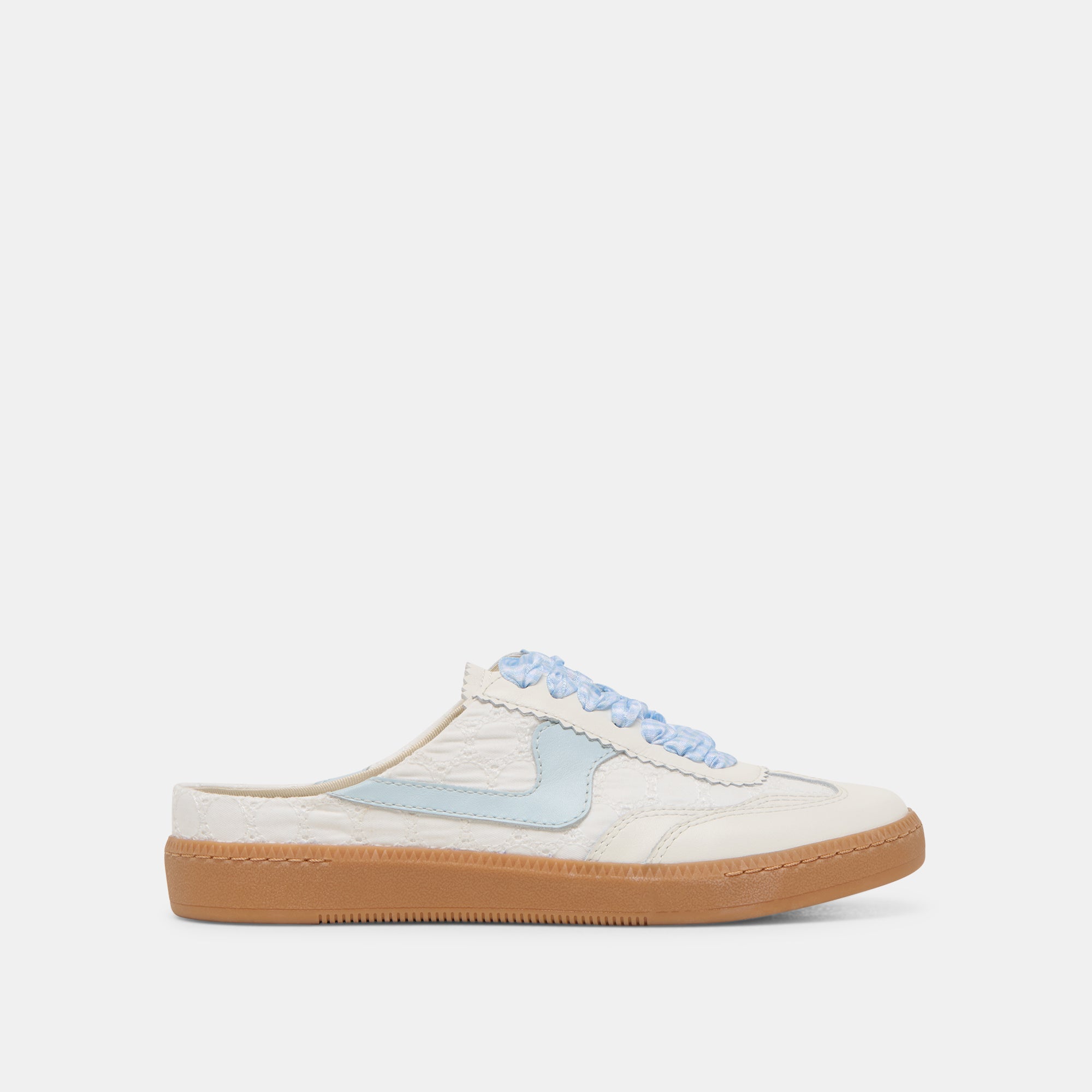 White & Blue Notice Slide Sneakers with Eyelet Design - Comfortable Casual Shoes for Walking, Running & Everyday Wear
