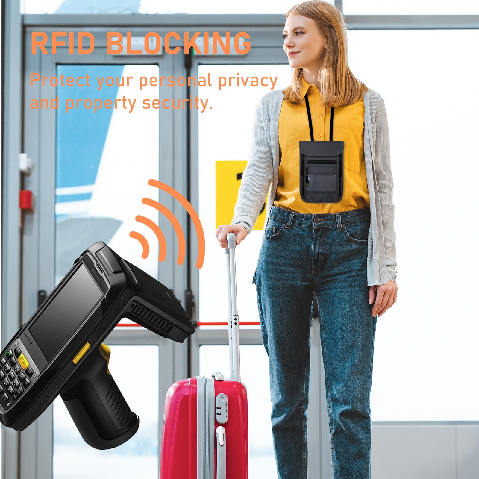 Sundee RFID Blocking Travel Neck Wallet - Secure Passport Holder with Adjustable Strap & Double Zippers for Cash, Credit Cards, ID - Dark Gray | Perfect for Airports, Vacations & International Travel