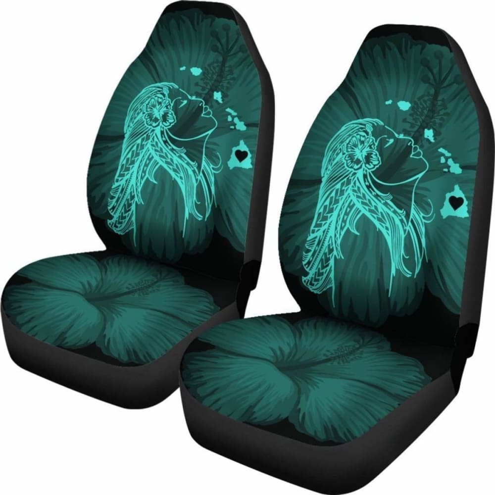 Premium Alohawaii Car Seat Covers - Hawaiian Hula Girl & Hibiscus Floral Design with Turquoise Map - Universal Fit for Cars, Trucks & SUVs - Perfect for Beach Trips, Summer Road Trips & Tropical-Themed Vehicles
