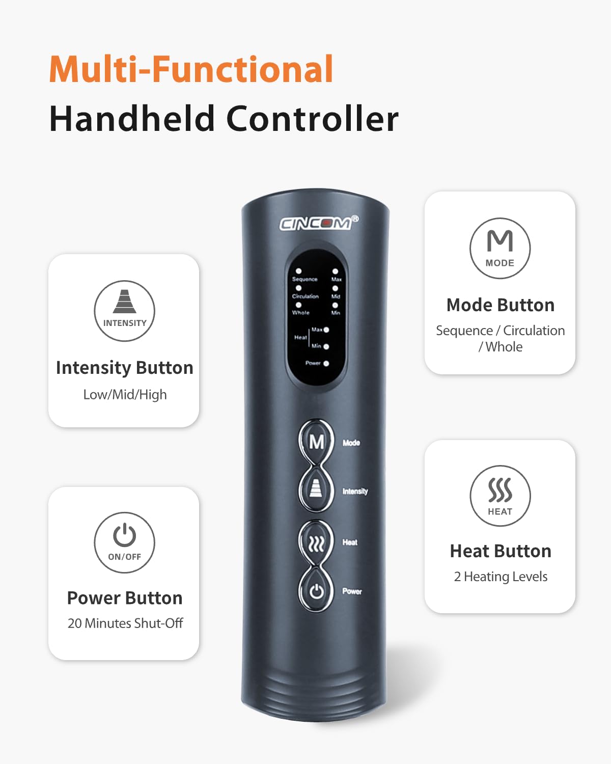 CINCOM Leg Massager with Heat & Air Compression - Circulation & Pain Relief for Edema, RLS, Muscle Recovery - FSA/HSA Eligible - Perfect for Home, Office & Post-Workout Relaxation