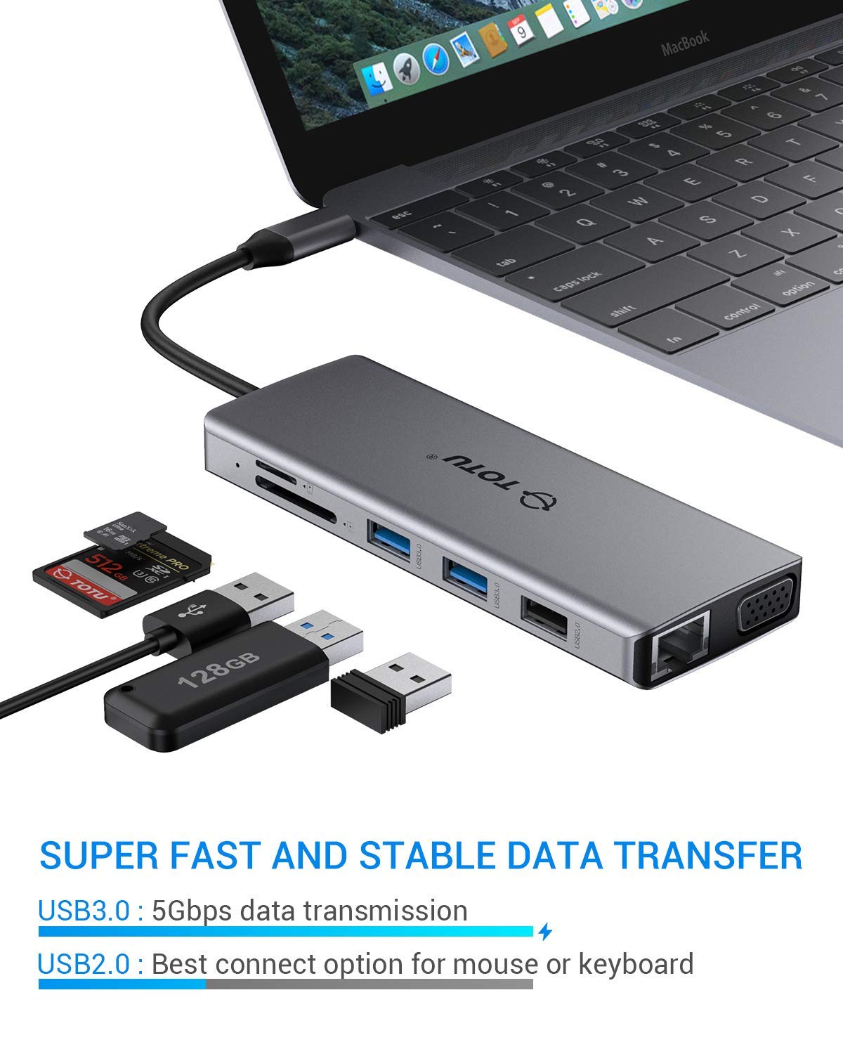 TOTU 13-in-1 USB C Hub with 4K HDMI, DP, VGA, 2 USB 3.0, 2 USB 2.0, 75W PD - Triple Display Docking Station for MacBook Pro, Windows Laptops - Perfect for Home Office, Gaming & Multi-Screen Productivity