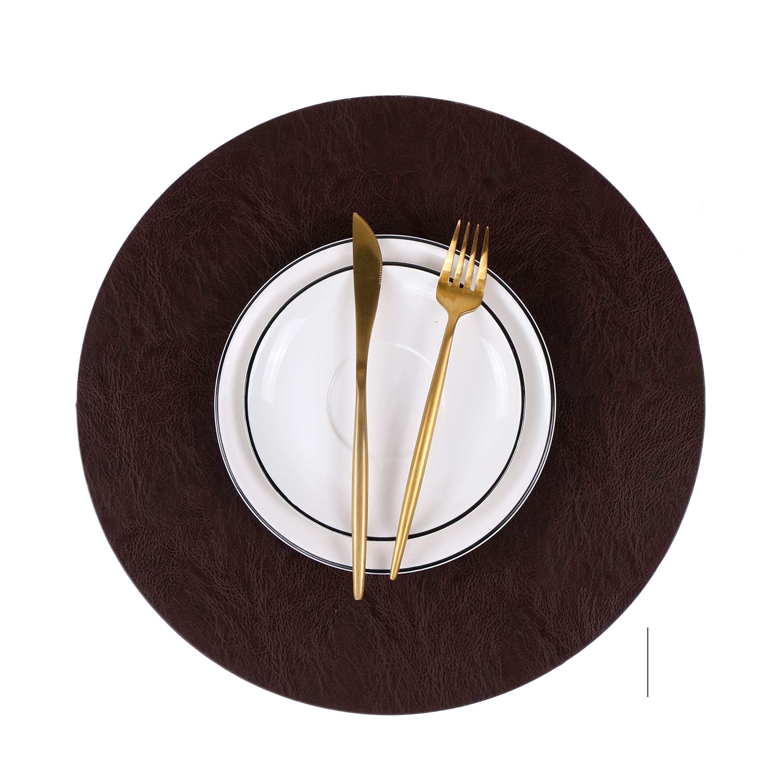 8-Piece Faux Leather Round Placemats and Coasters Set - Waterproof, Stain-Resistant Table Mats for Kitchen & Dining Room - Perfect for Coffee Tables, Dinner Parties, and Everyday Use