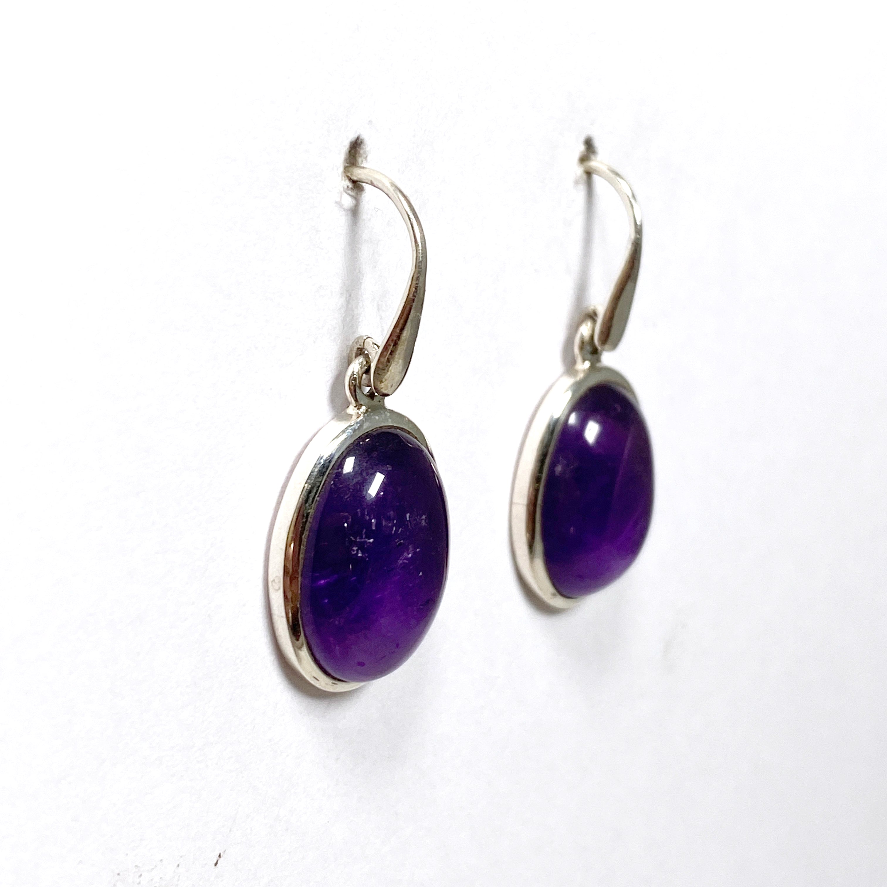 Natural Amethyst Oval Cabochon Earrings for Women - Handmade Sterling Silver Dangle Earrings | Perfect for Weddings, Parties & Everyday Wear