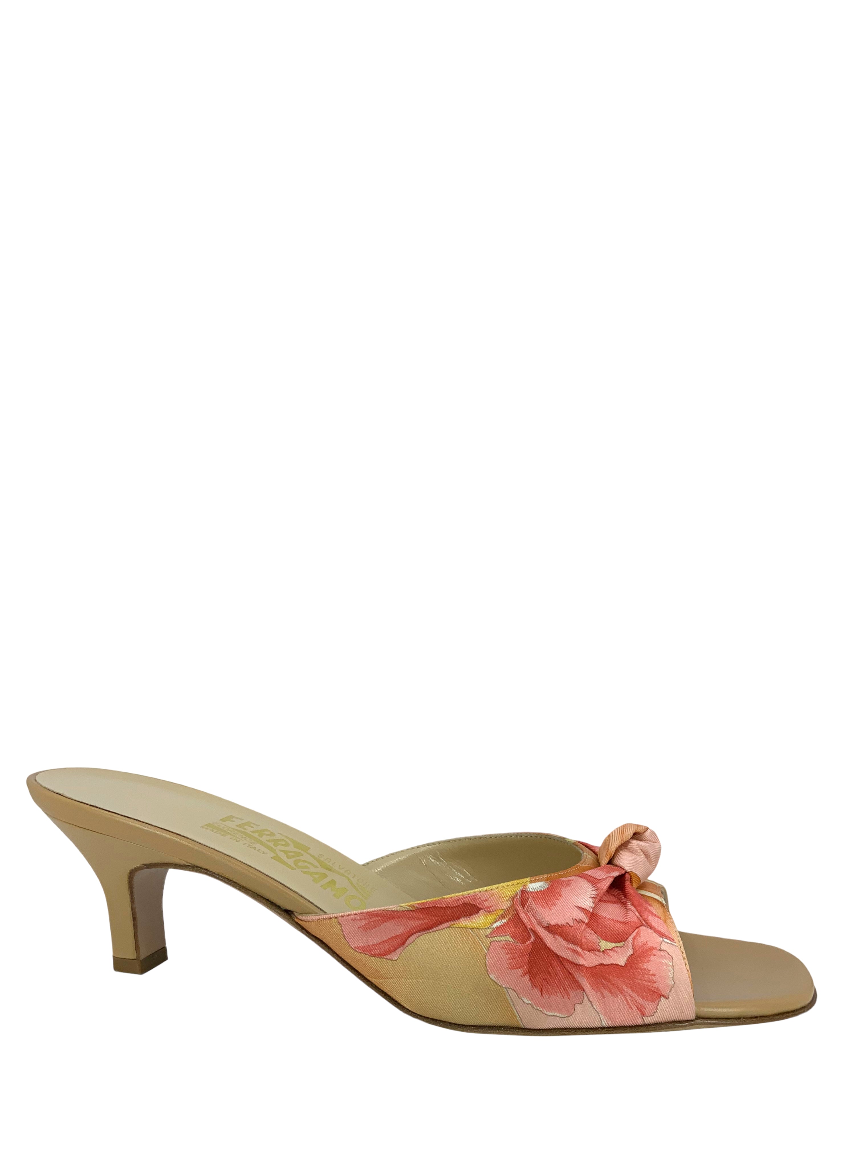 Salvatore Ferragamo Floral Printed Silk Sandals for Women - Size 9.5 US - New Luxury Designer Sandals for Summer, Beach & Special Occasions