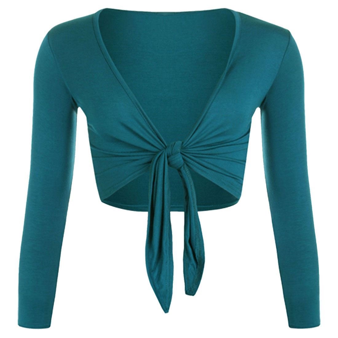 Women's Long Sleeve Bolero Crop Cardigan Tie Shrug - Elegant Lace Knit Cover Up for Dresses, Weddings & Evening Wear