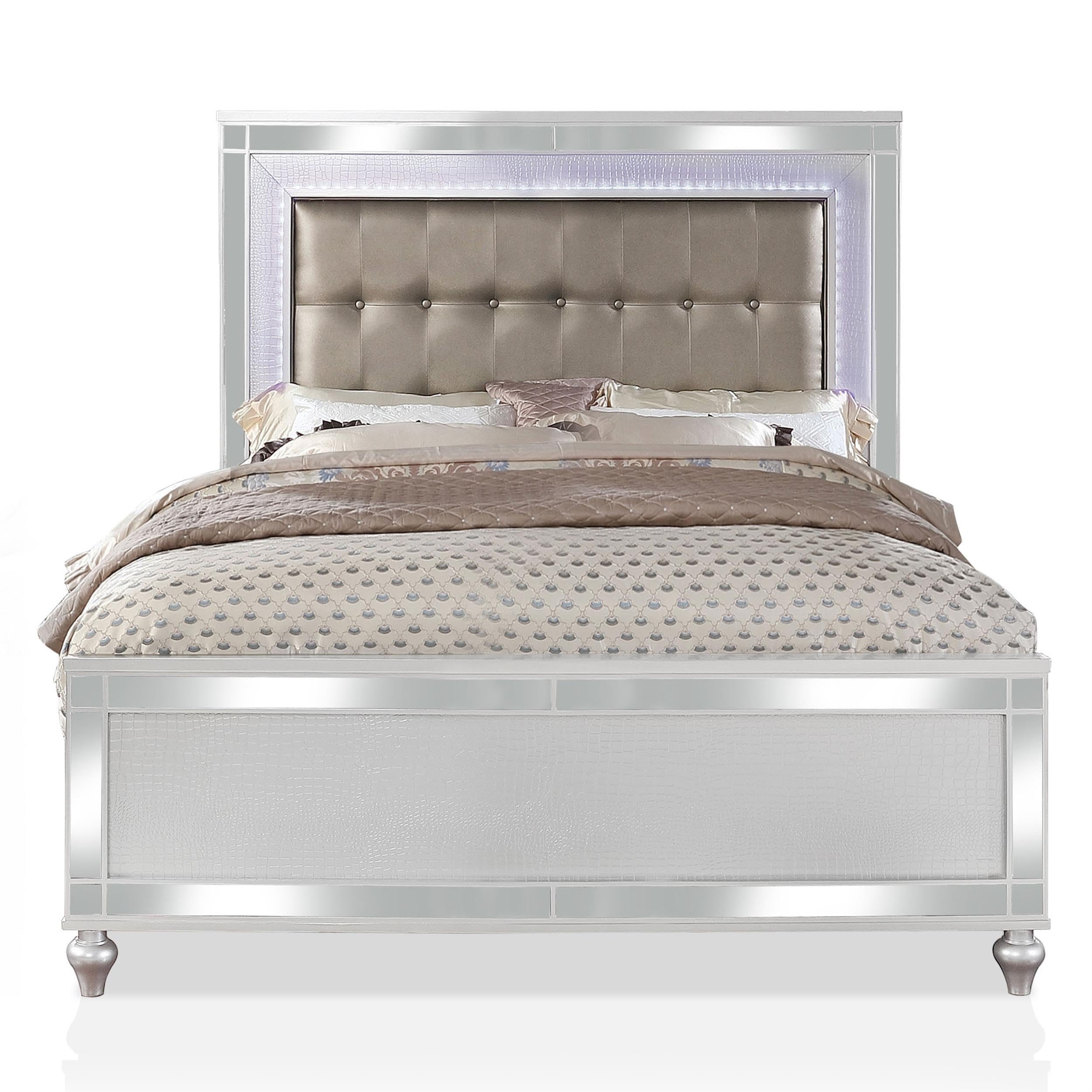 FOA Xulu 3-Piece White Solid Wood LED Bedroom Set with King Bed & 2 Nightstands - Modern Bedroom Furniture for Master Suite, Guest Room & Home Decor