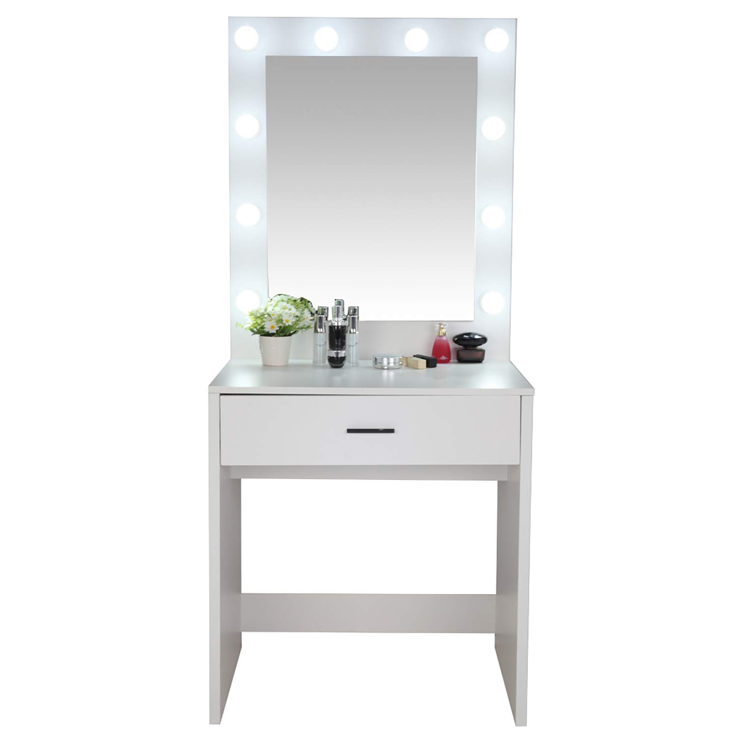 LED Vanity Mirror with Lights and Drawers - Adjustable Makeup Mirror with Brightness Control, White Dressing Table Set for Bedroom, Perfect for Makeup, Skincare & Hair Styling